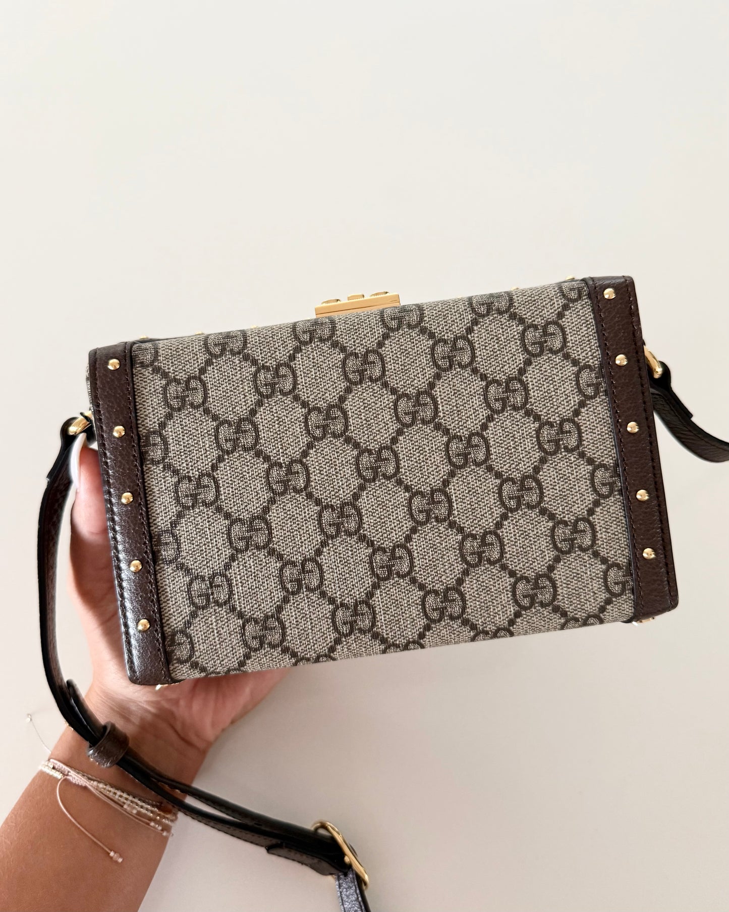 Gucci Beige/Ebony GG Coated Canvas Leather Mini Trunk/Crossbody Bag