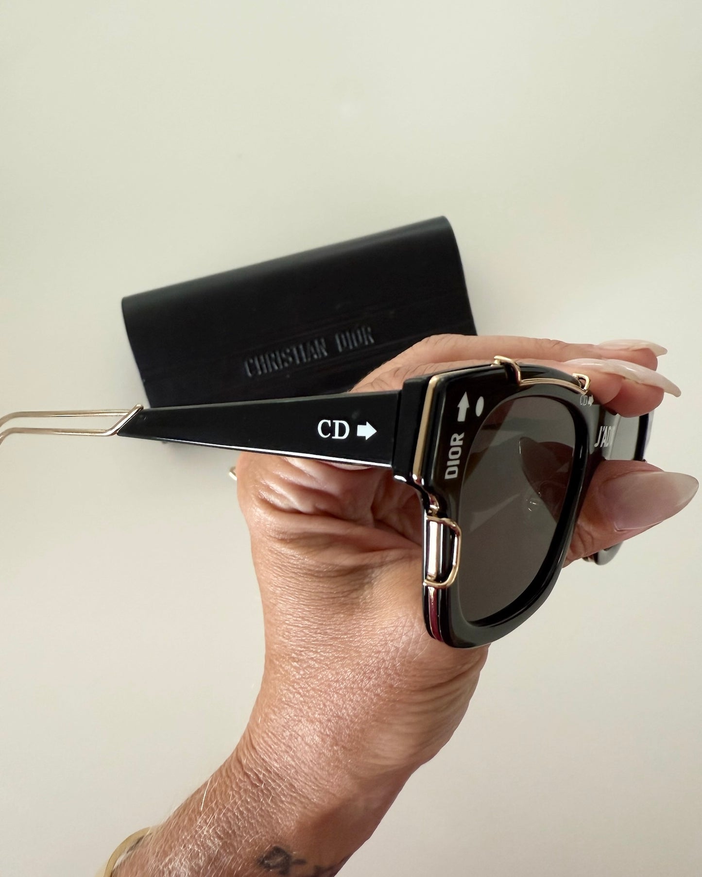 Dior Black Sunglasses with Gold Cage