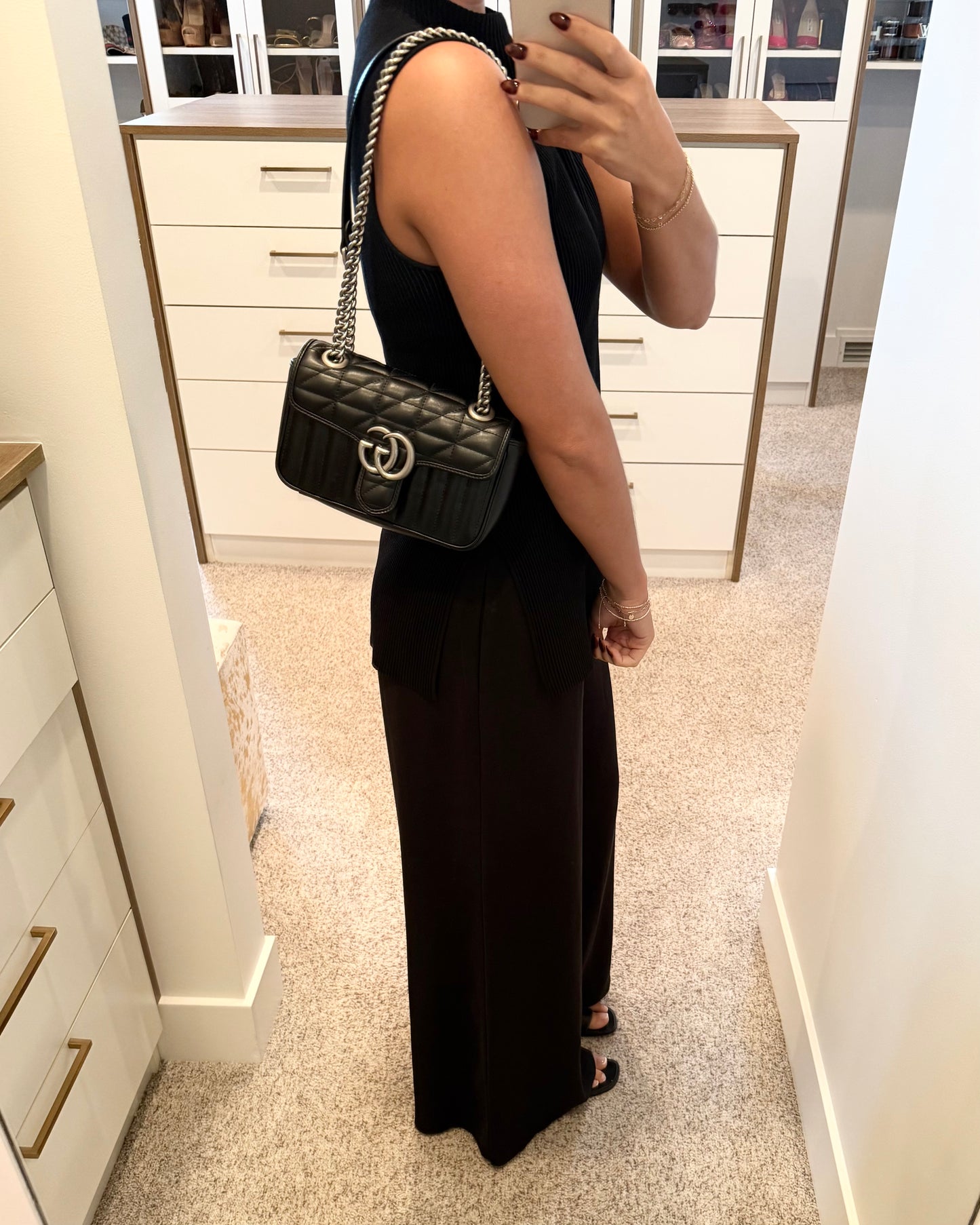 Gucci Black Marmont Flap Matalasse Aria Mini Bag