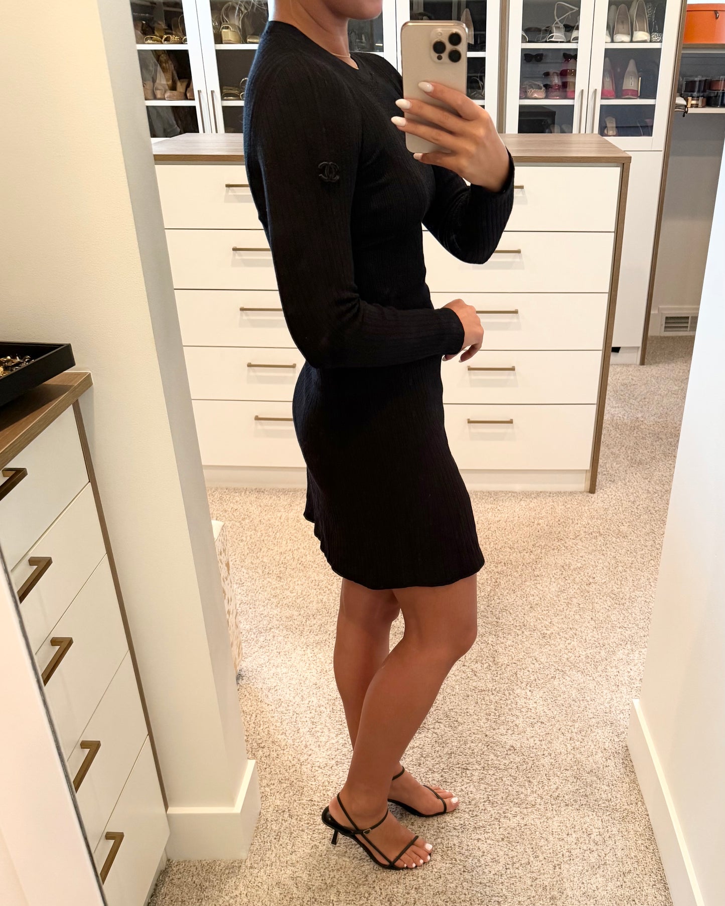 Chanel Black Long Sleeve Stretchy Mini Dress