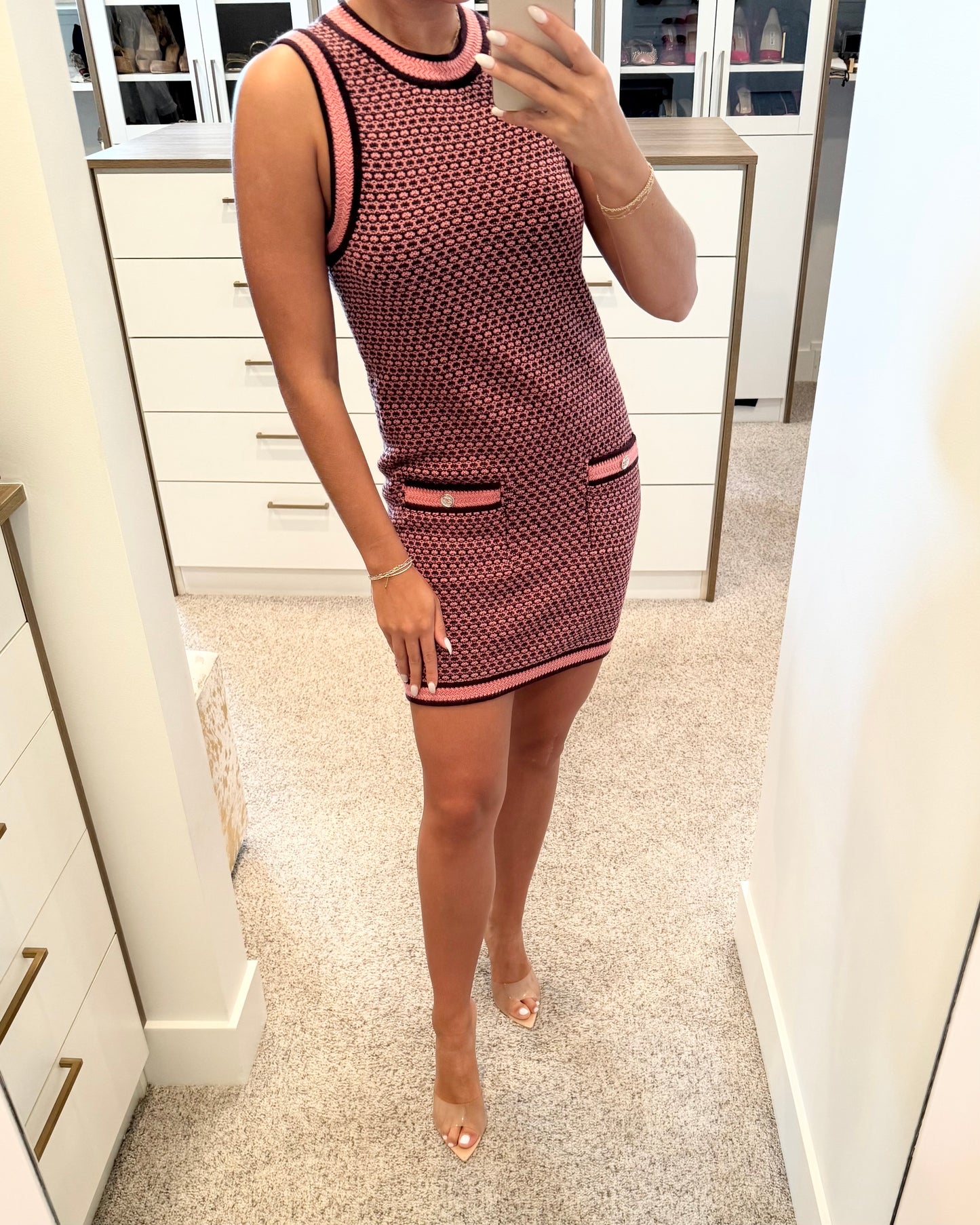 Chanel Pink/Dark Purple 100% Cashmere Sleeveless Mini Dress