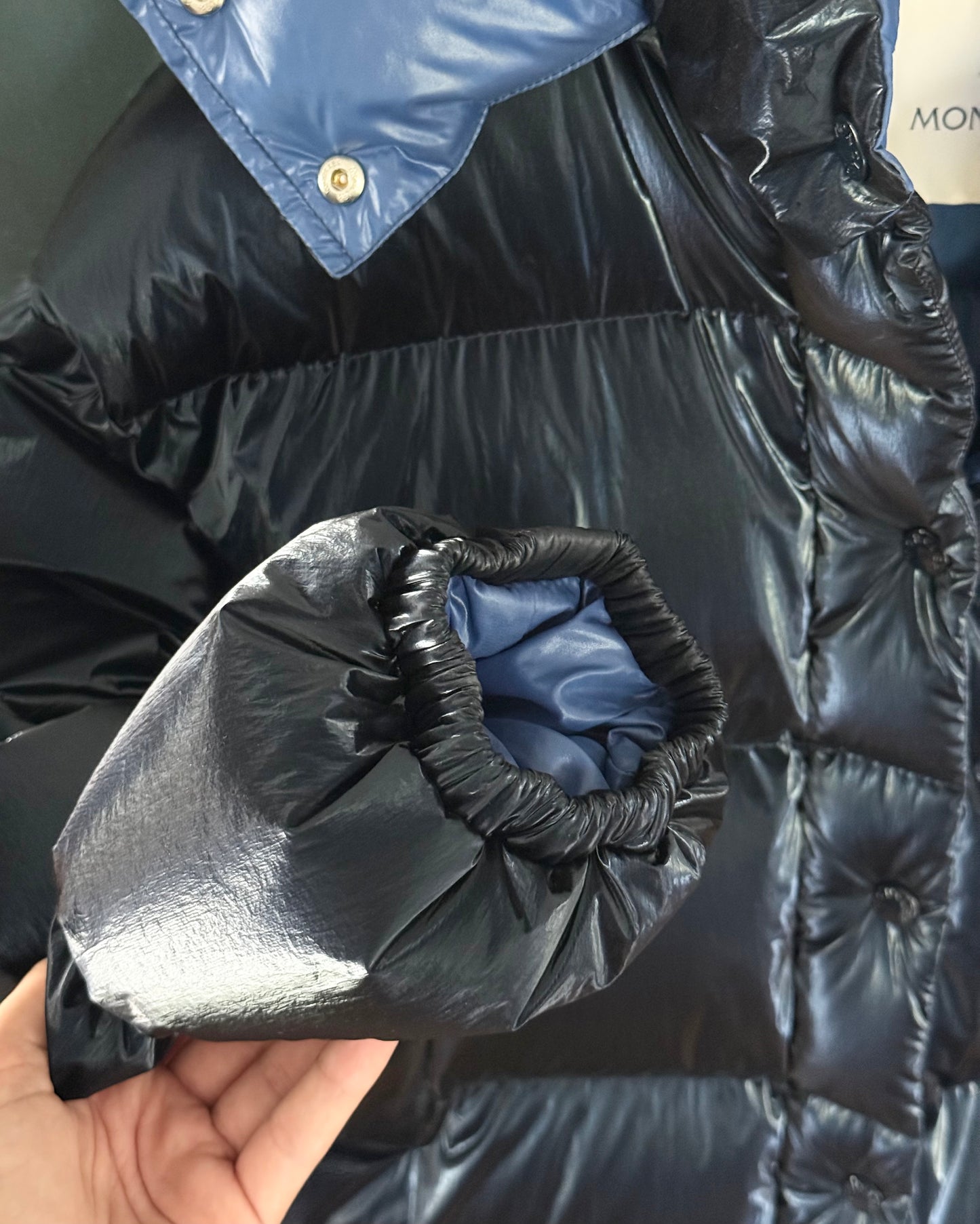 Moncler Metallic Blue Down Gaou Parka Jacket size 2/M