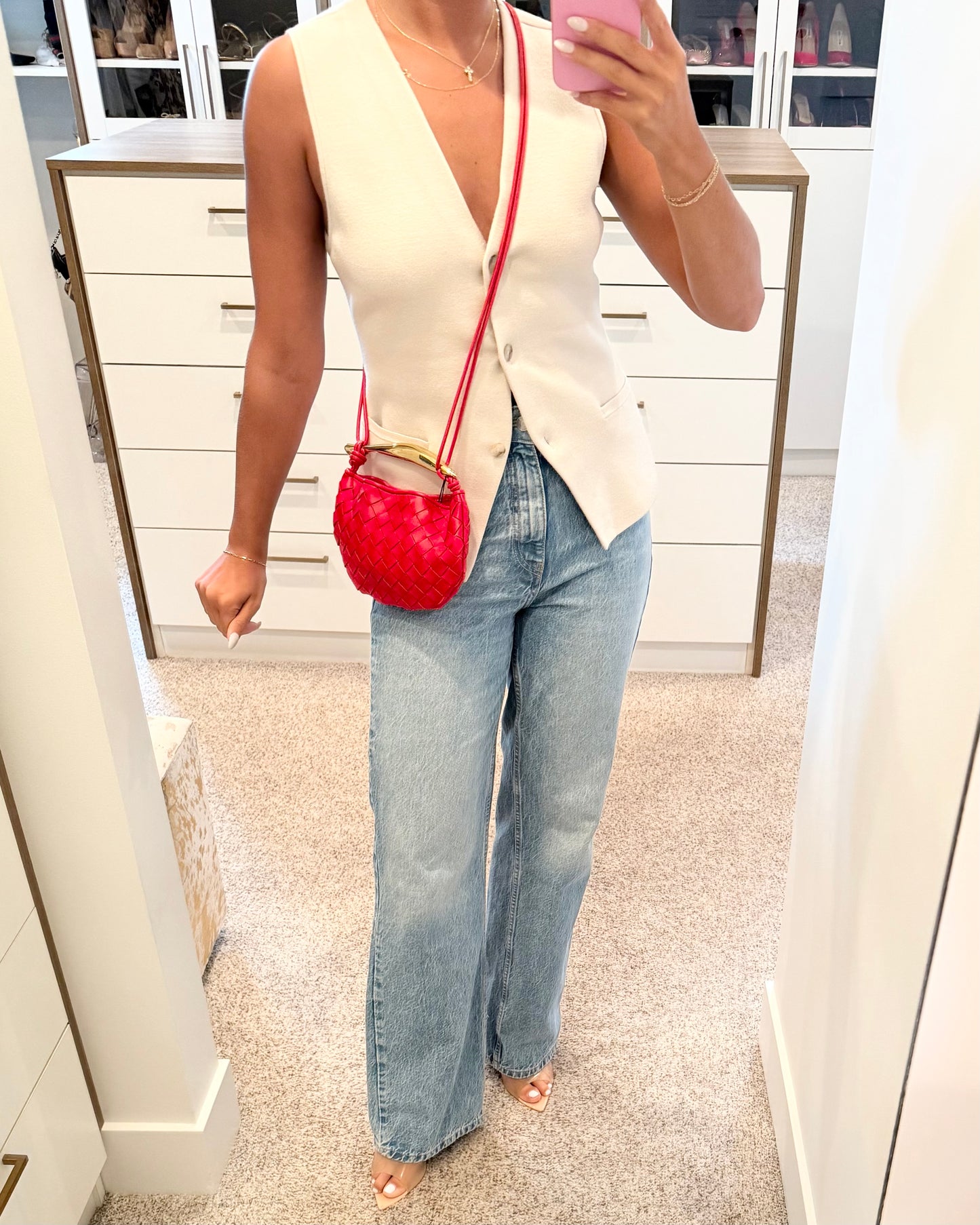 Bottega Veneta Red Woven Intrecciato Nappa Leather Baby Sardine Crossbody Bag