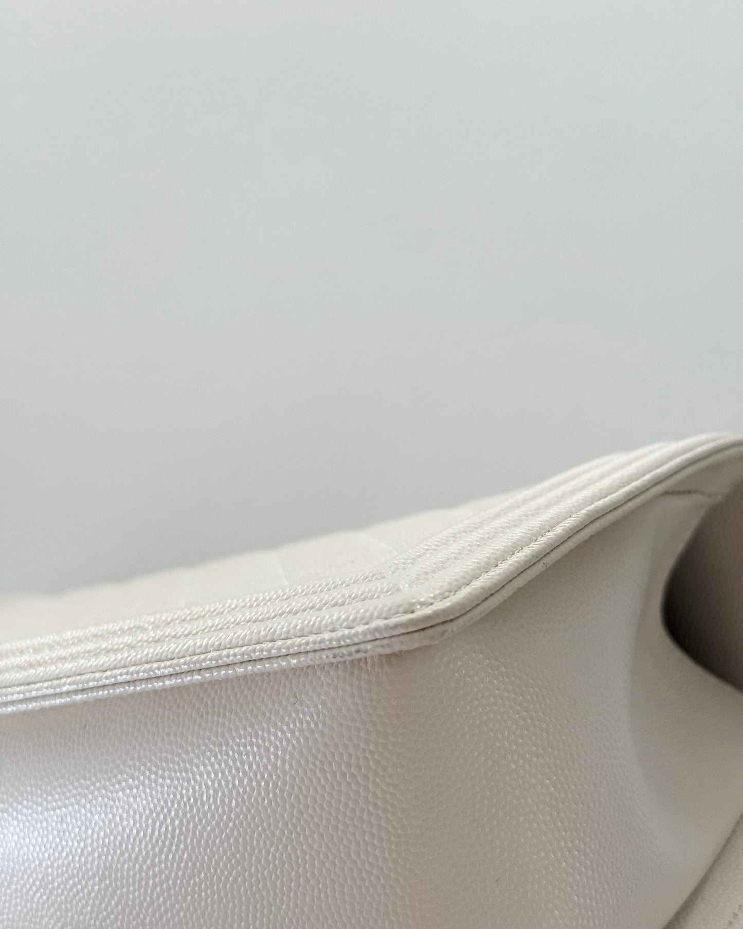Chanel Ivory Quilted Caviar Leather Medium Boy Bag