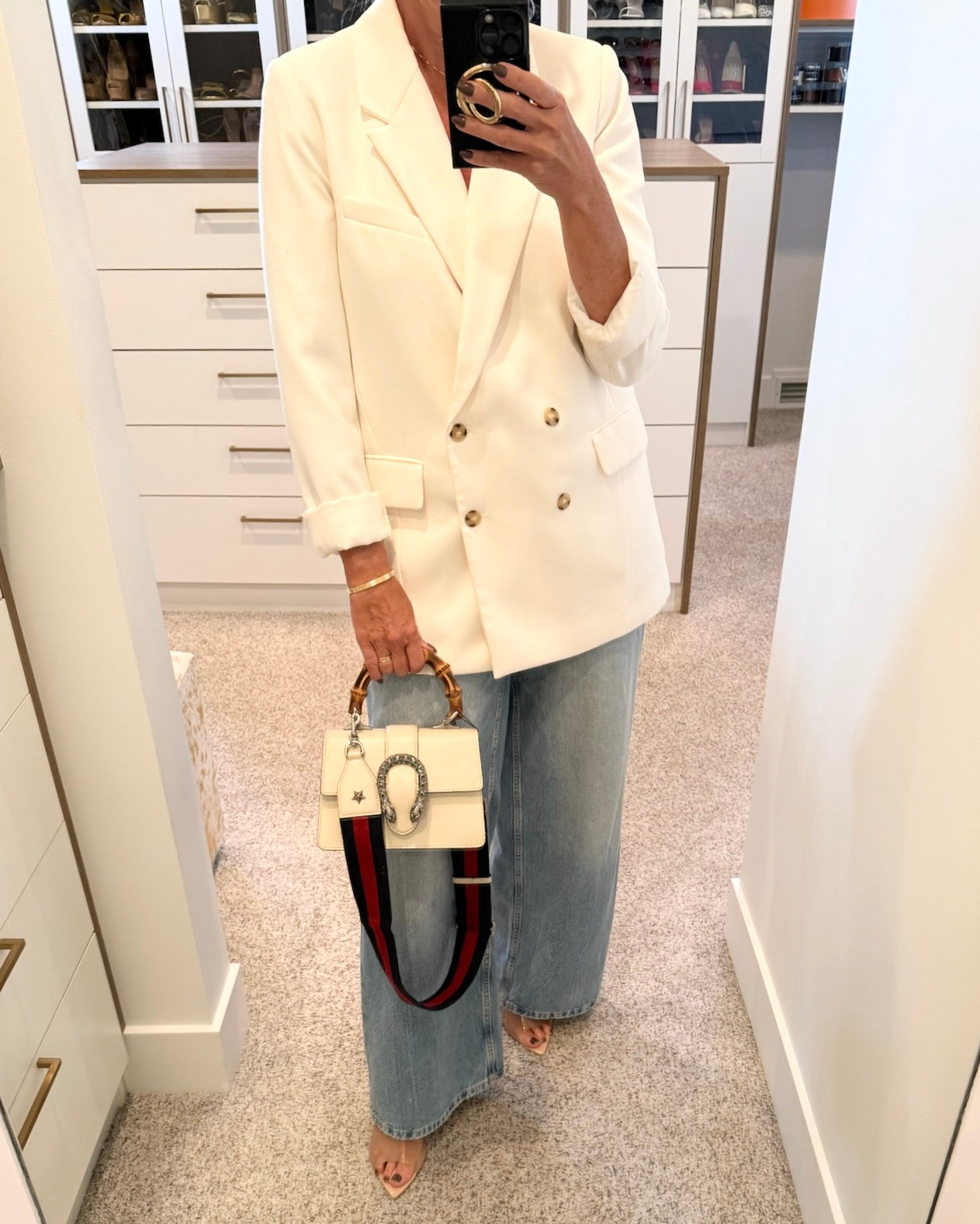 Gucci White Pebbled Crystal Dionysus Web Mini Bamboo Top Handle