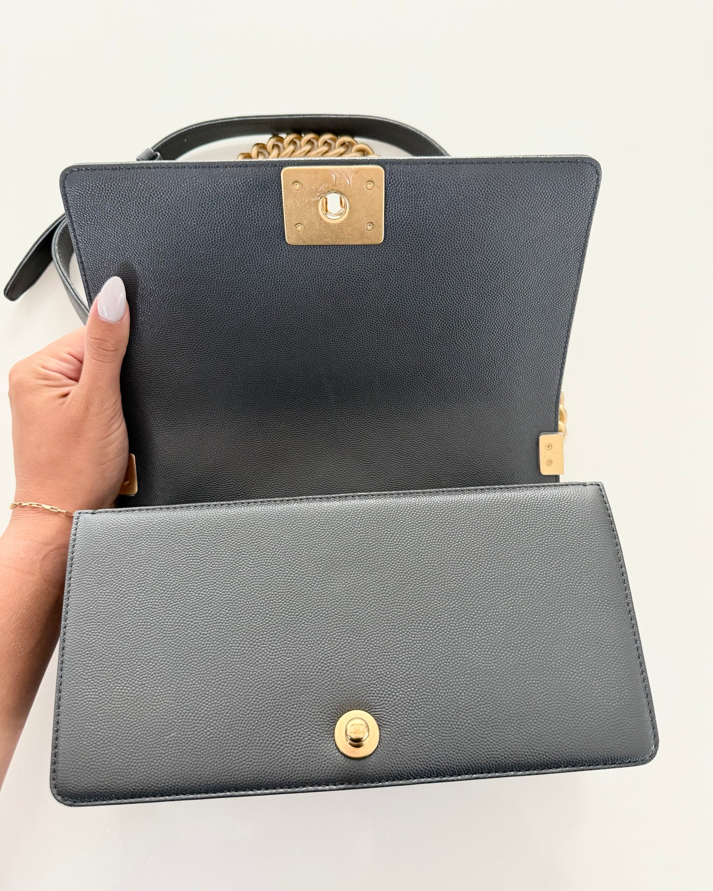 Chanel Dark Grey Caviar Medium Boy Bag