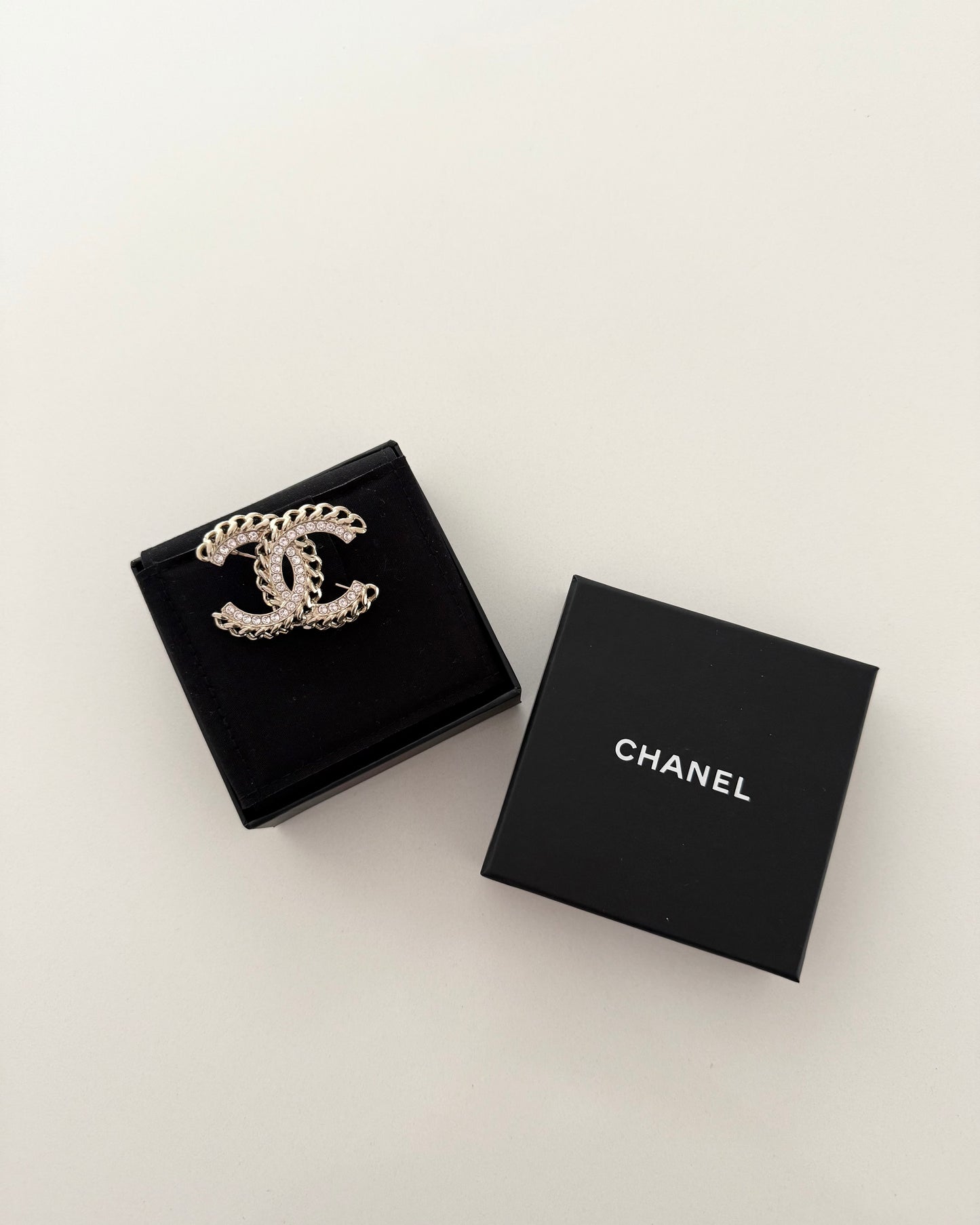 Chanel Goldtone Chain and Crystal Brooch