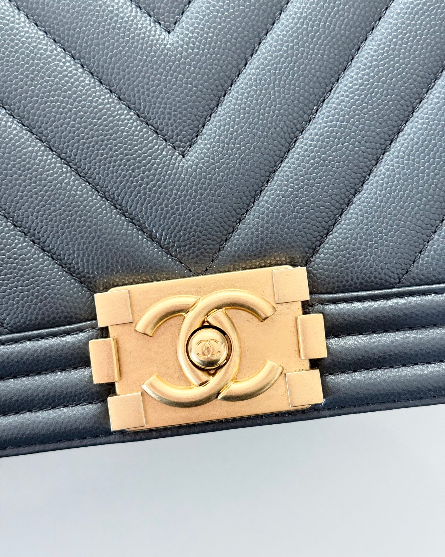Chanel Dark Grey Caviar Medium Boy Bag