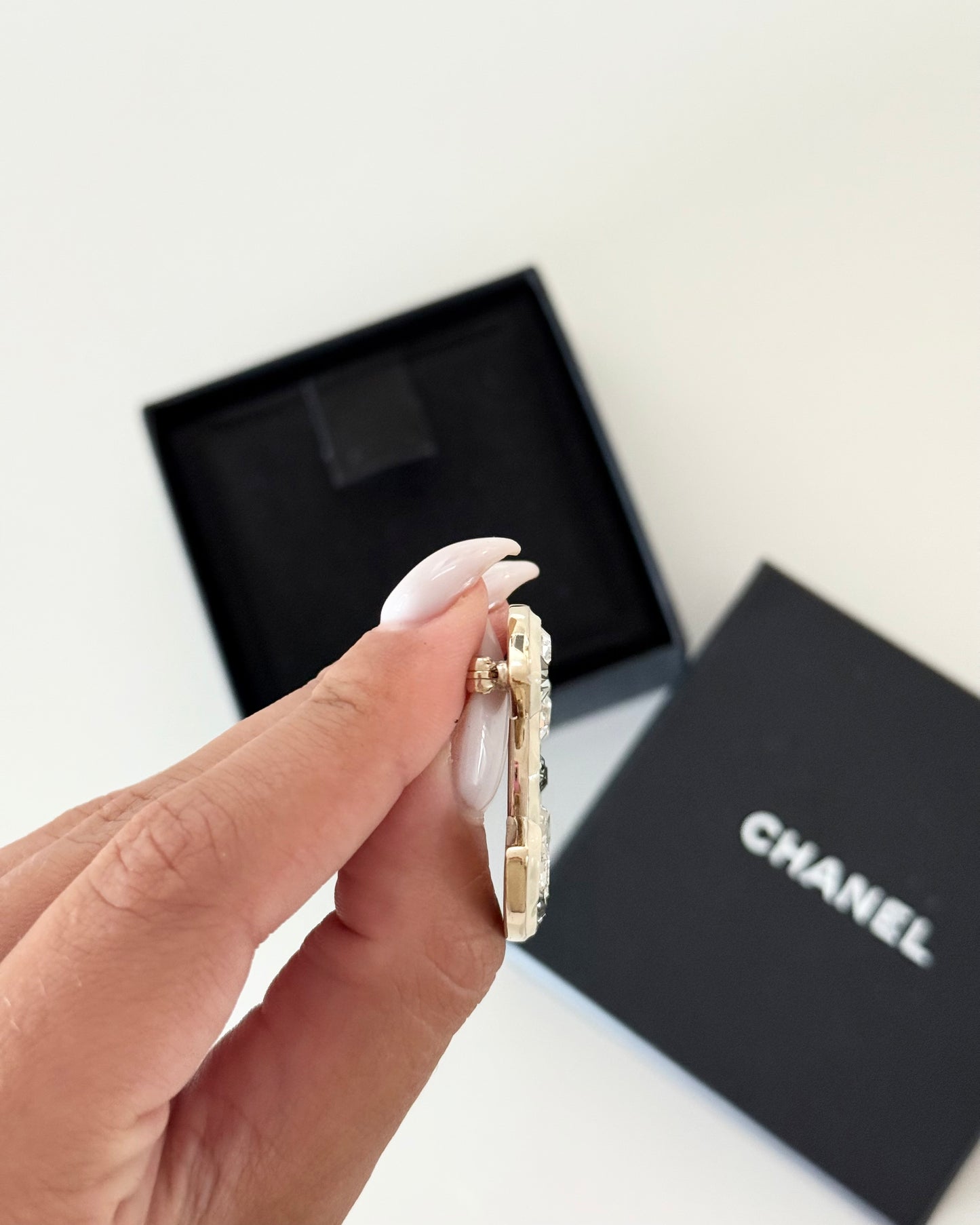 Chanel Ivory Enamel and Crystal Brooch