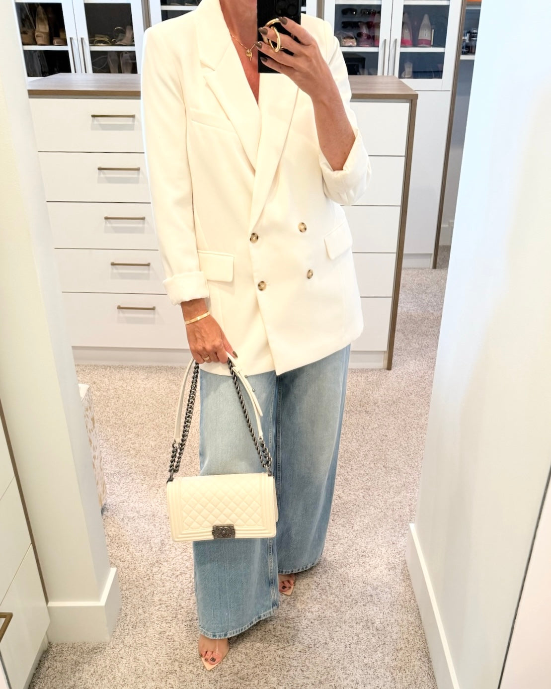 Chanel Ivory Quilted Caviar Leather Medium Boy Bag