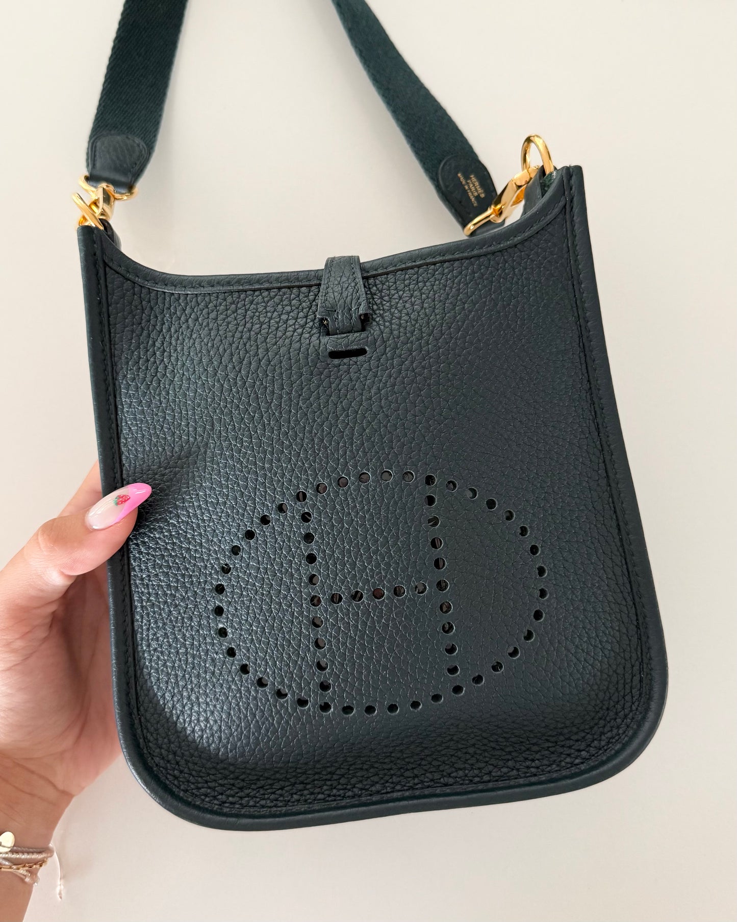 Hermes Vert Bosphore Clemence Leather Evelyne TPM w/Gold Plated Hardware from 2021