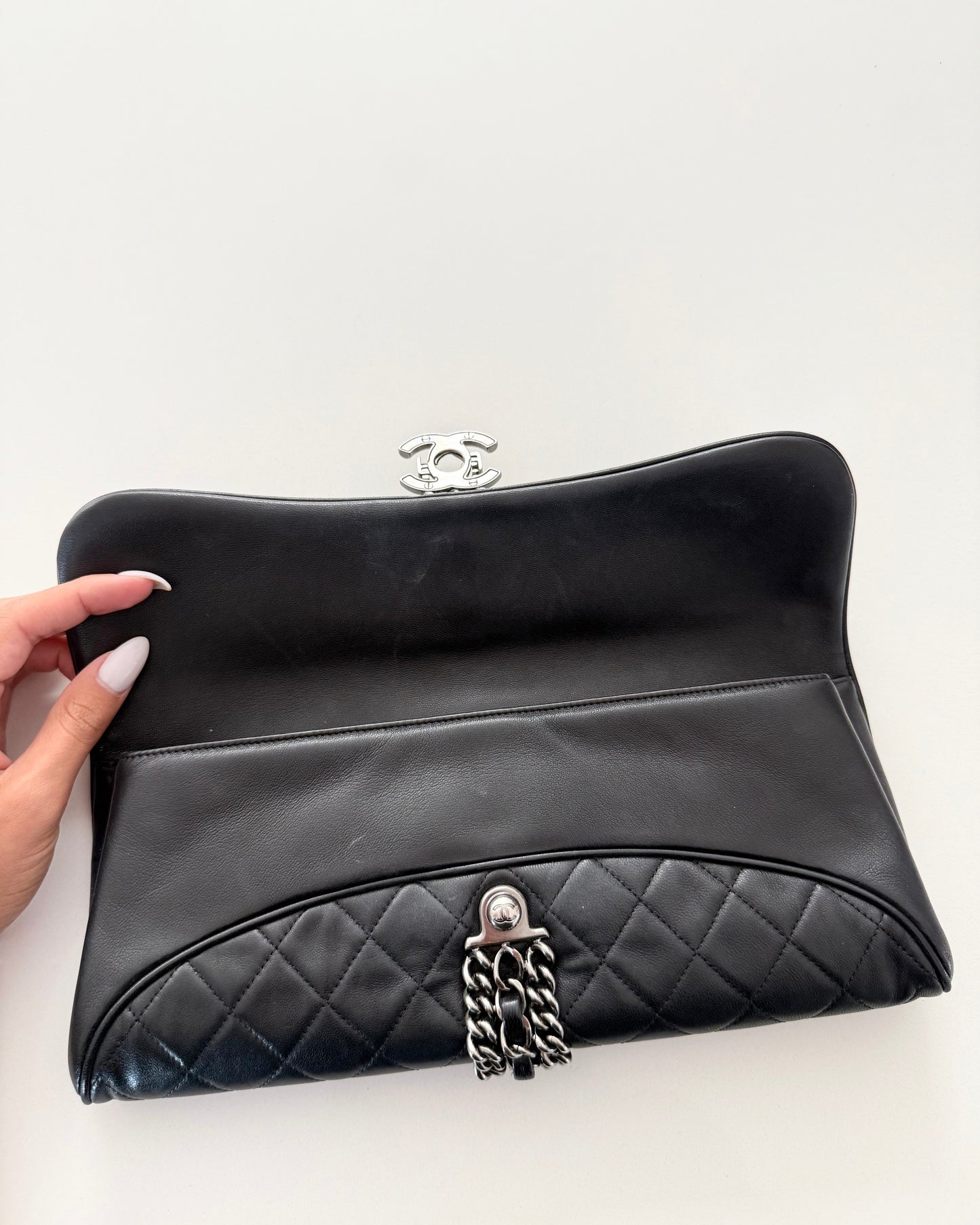 Chanel Black Lambskin Chain Flap Clutch