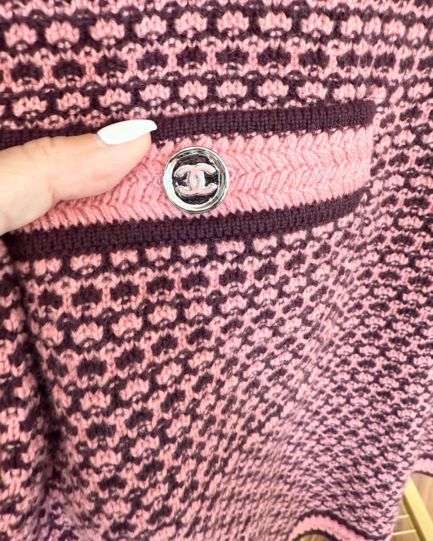 Chanel Pink/Dark Purple 100% Cashmere Sleeveless Mini Dress