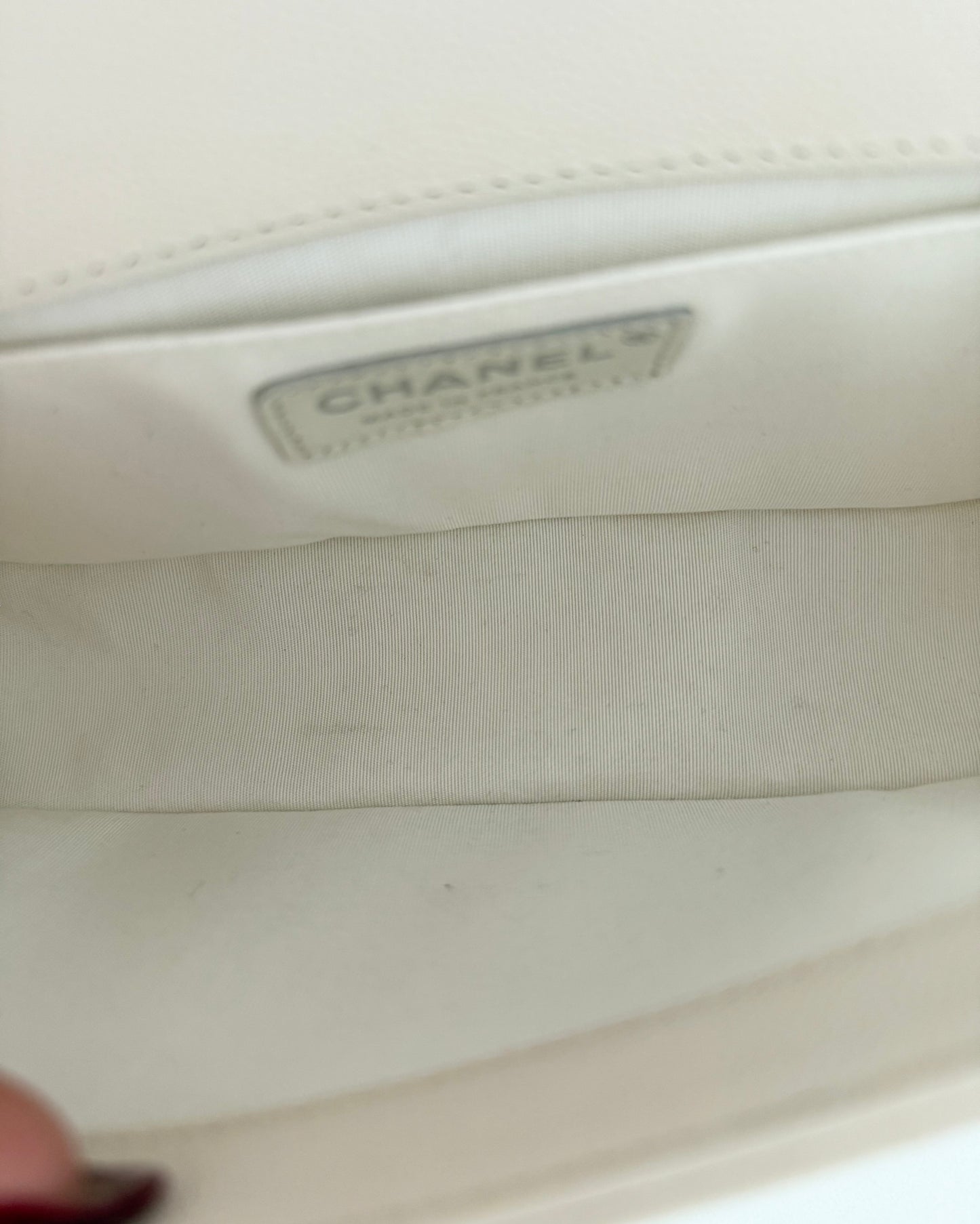 Chanel Ivory Quilted Caviar Leather Medium Boy Bag