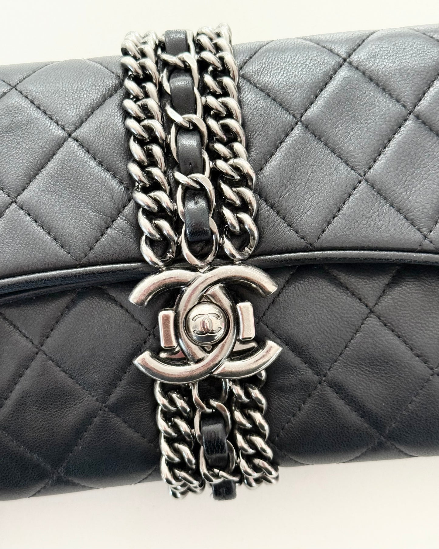 Chanel Black Lambskin Chain Flap Clutch