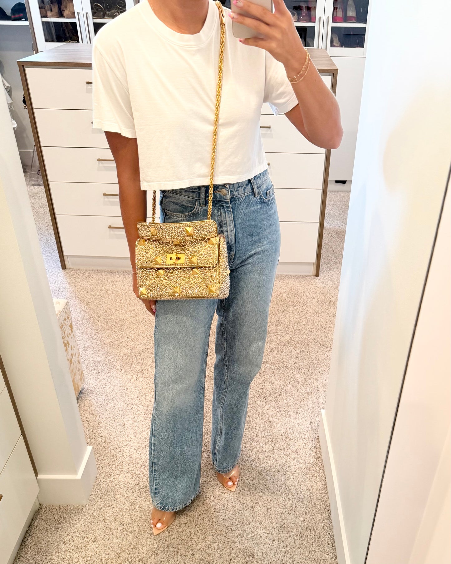 Valentino Gold Crystal Medium Roman Rockstud