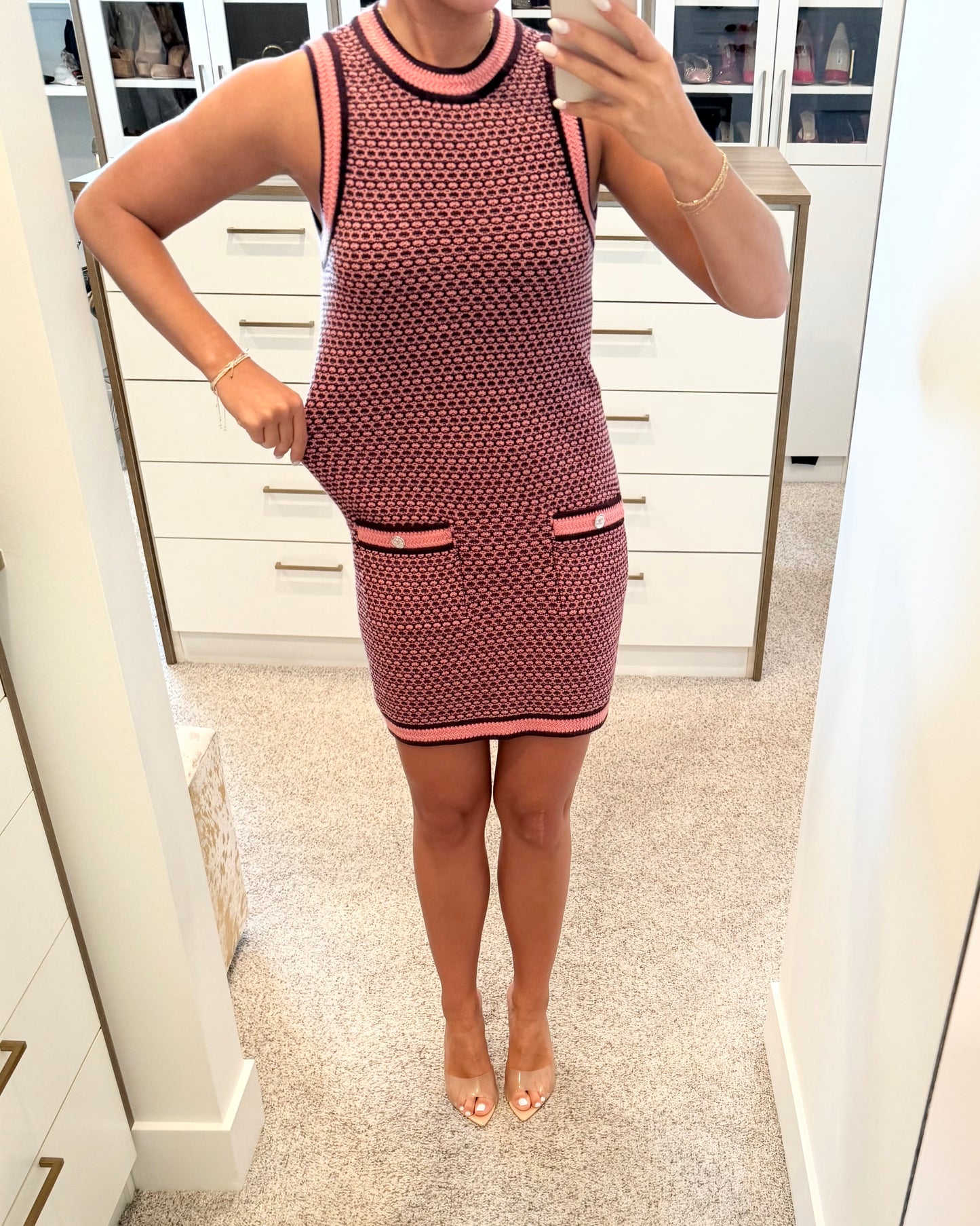 Chanel Pink/Dark Purple 100% Cashmere Sleeveless Mini Dress