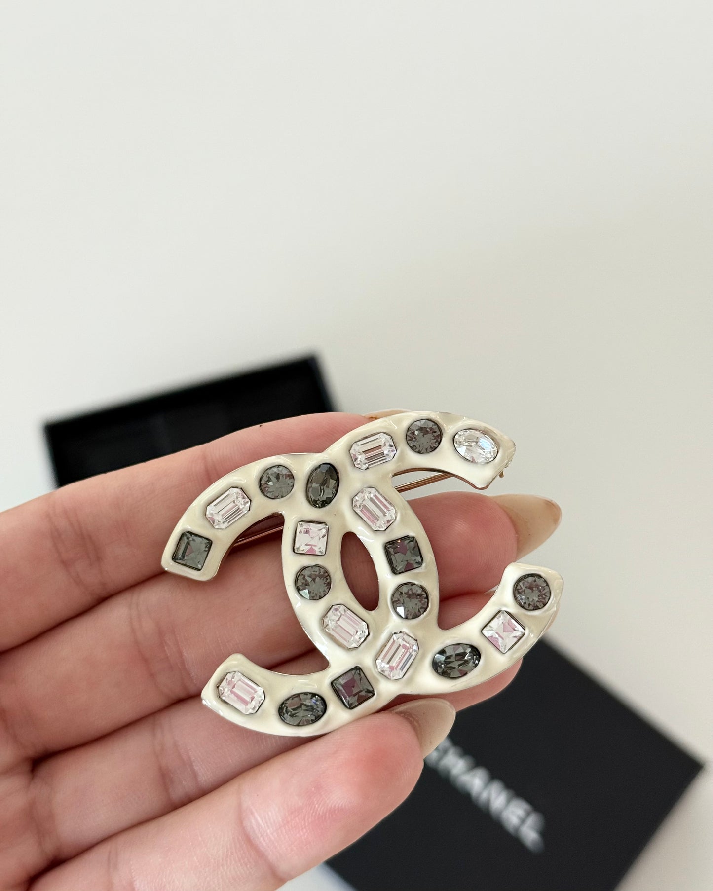 Chanel Ivory Enamel and Crystal Brooch