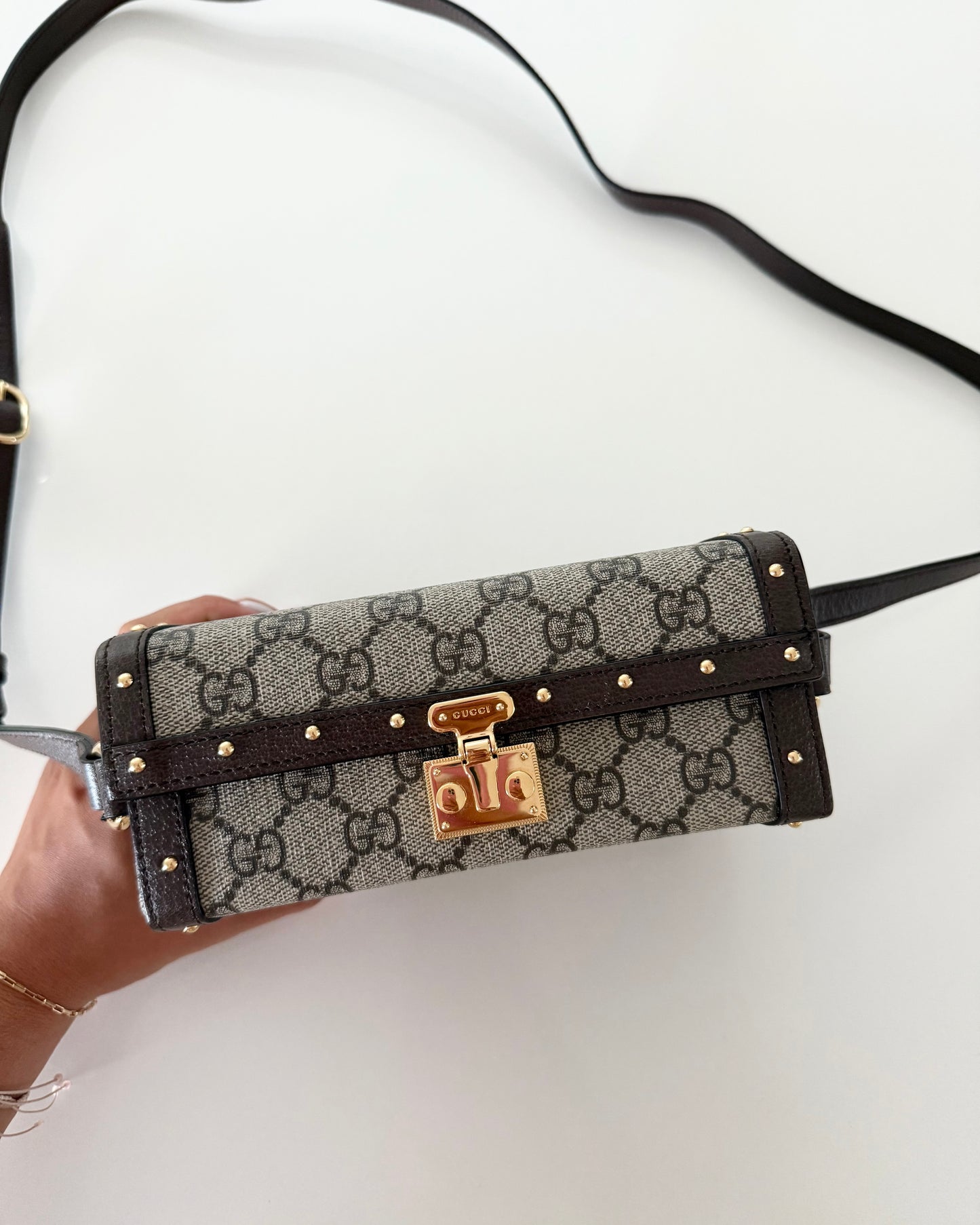 Gucci Beige/Ebony GG Coated Canvas Leather Mini Trunk/Crossbody Bag