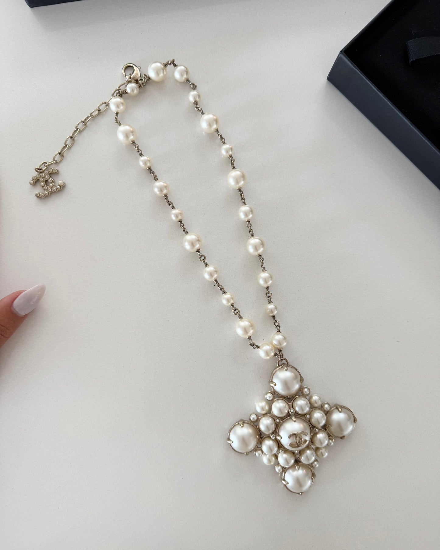 Chanel RARE Gold Metal Glass Pearl Medallion Necklace