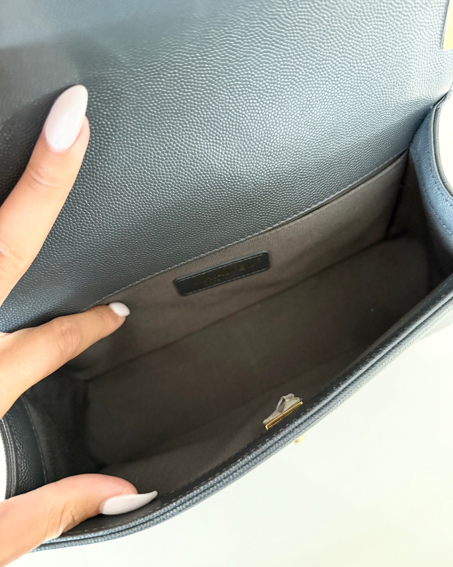 Chanel Dark Grey Caviar Medium Boy Bag