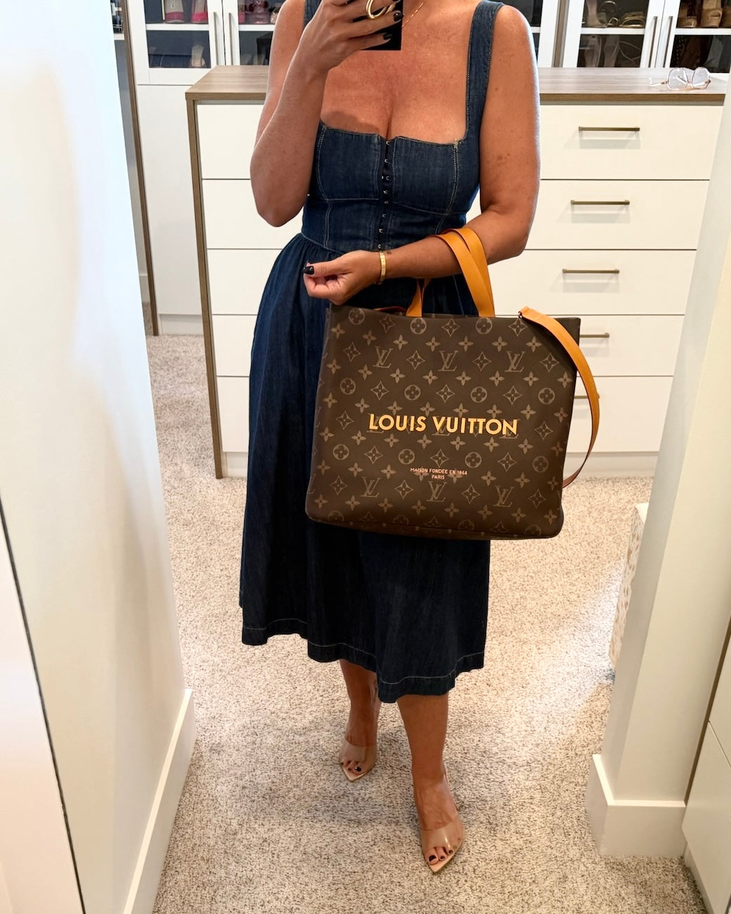 Louis Vuitton Monogram Calfskin Leather Shopper Tote MM Bag