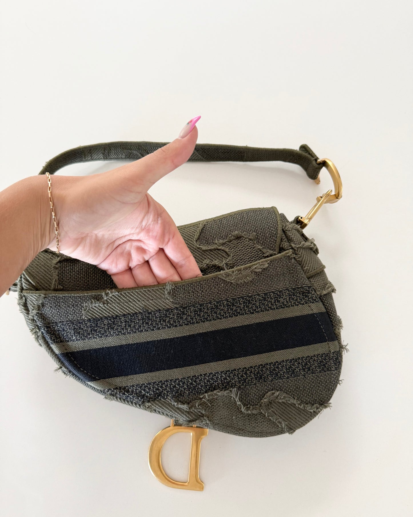 Christian Dior Green Camouflage Embroidered Saddle Bag