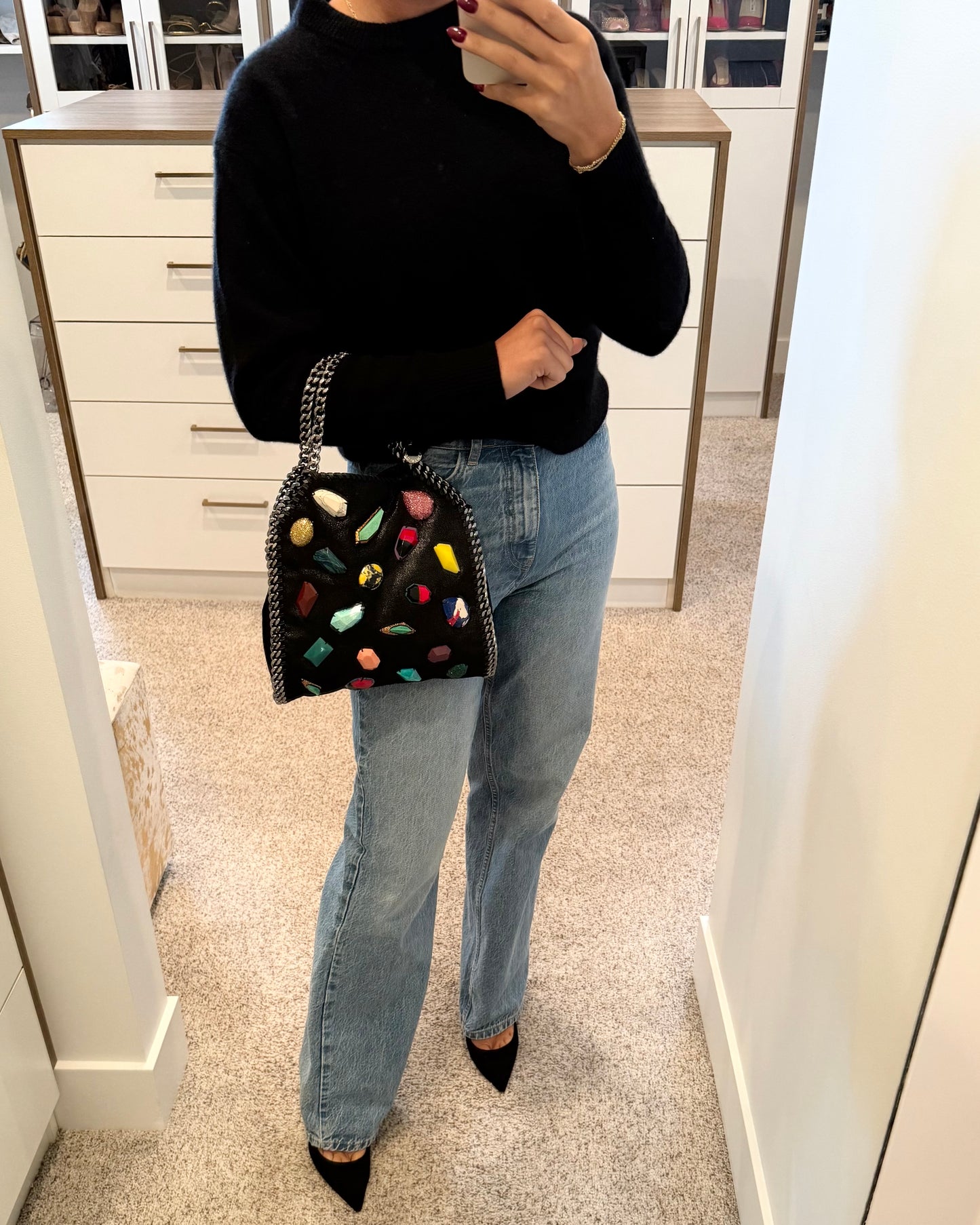 Stella McCartney Black Falabella Embellished Small Tote