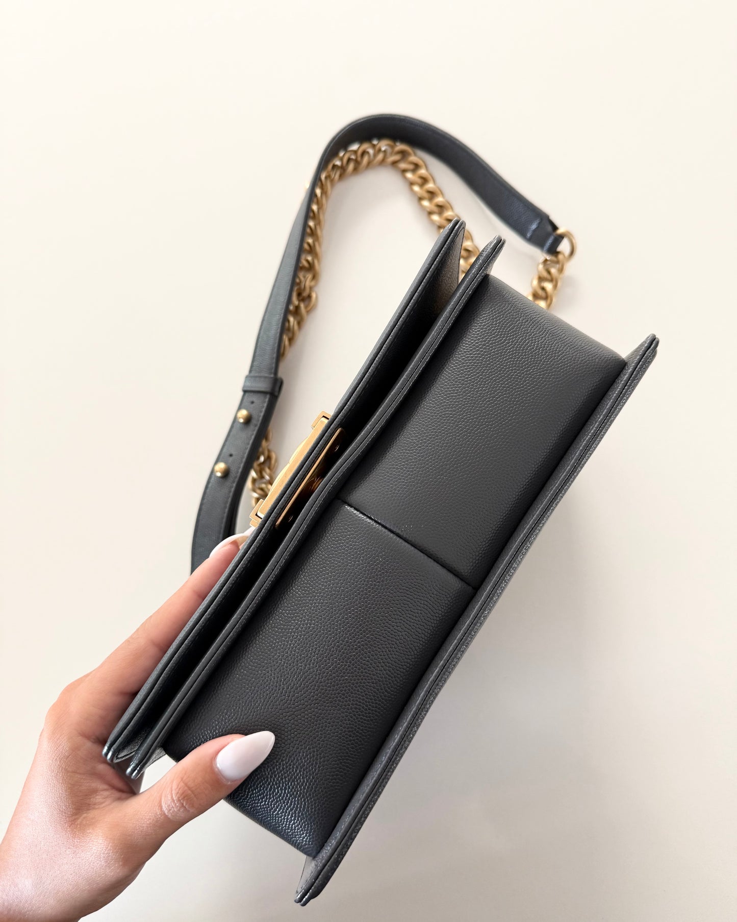 Chanel Dark Grey Caviar Medium Boy Bag