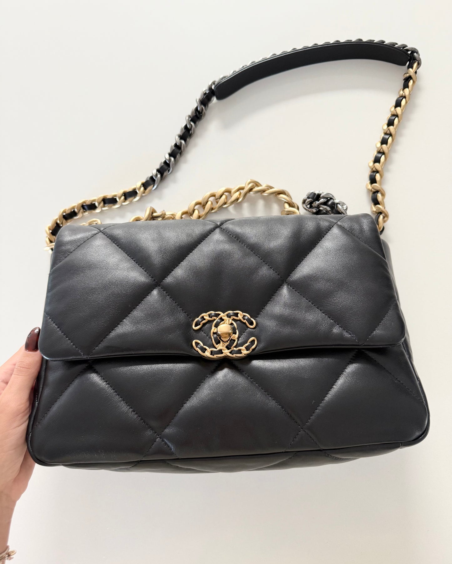 Chanel Black Quilted Lambskin Leather Chanel 19 Large Flap