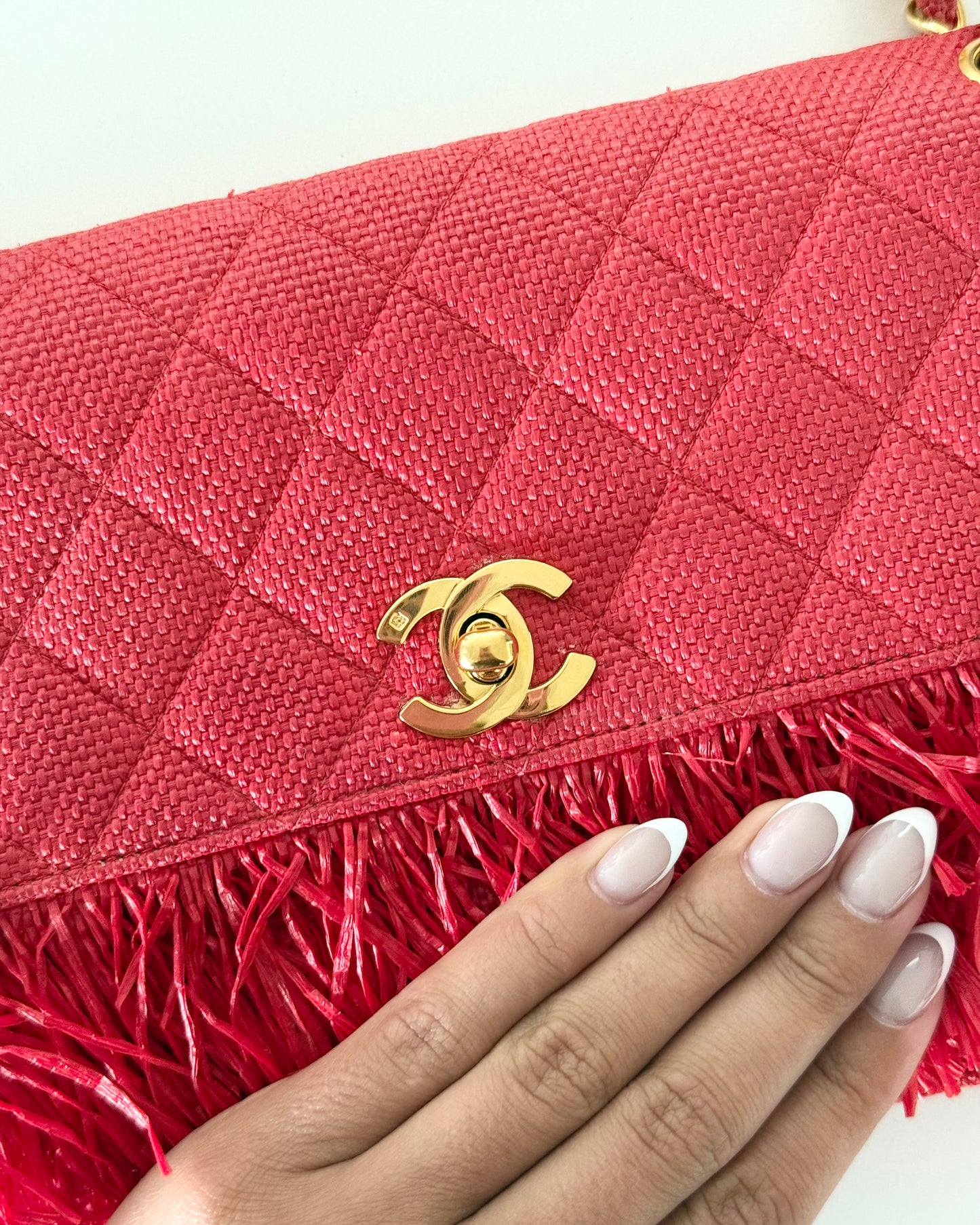 Chanel Woven Red Quilted Raffia Fringe Single Flap