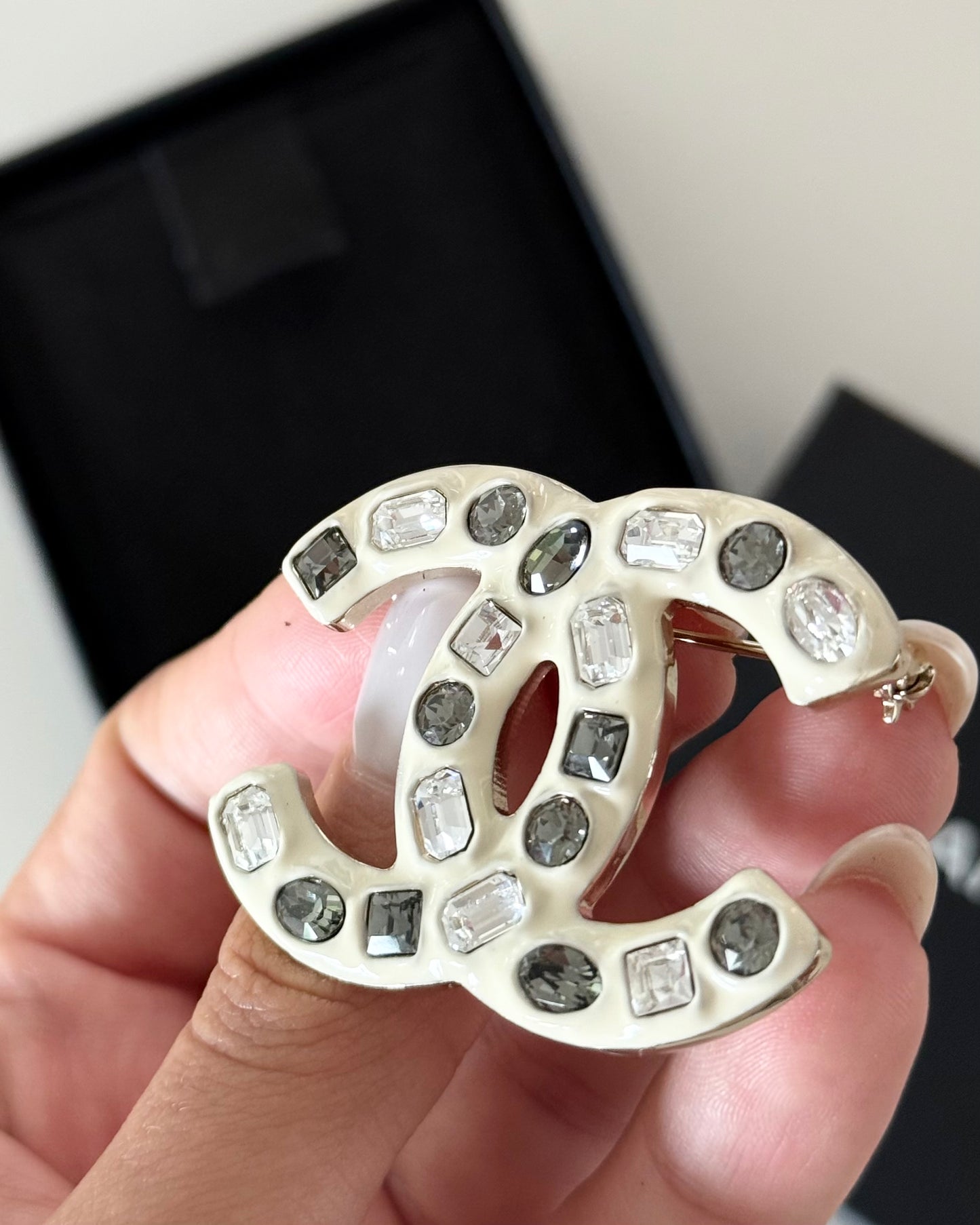 Chanel Ivory Enamel and Crystal Brooch