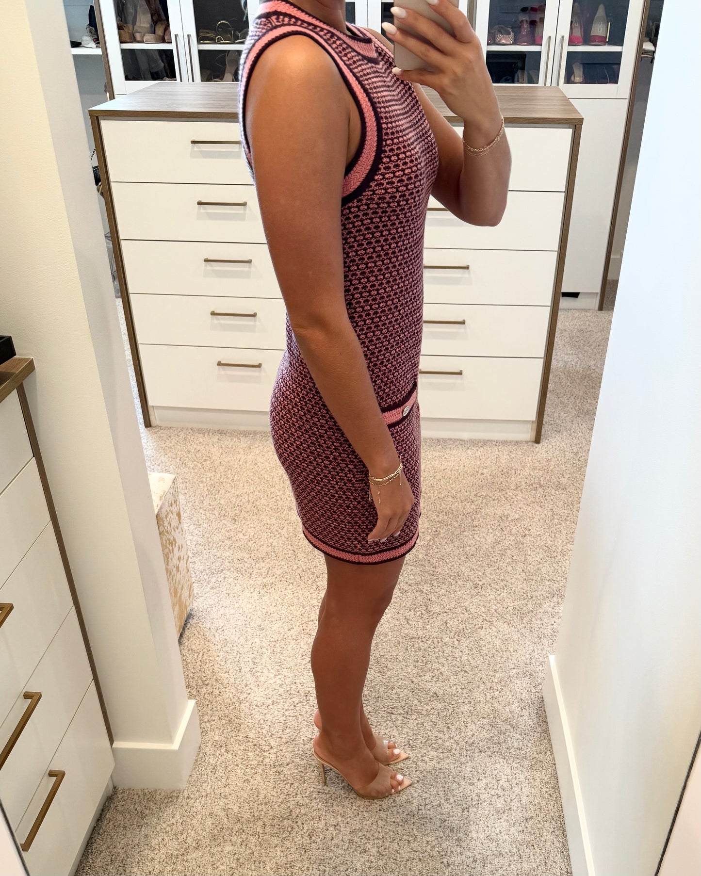Chanel Pink/Dark Purple 100% Cashmere Sleeveless Mini Dress