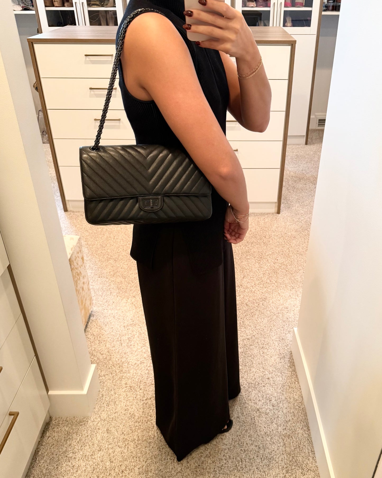 Chanel So Black 2.55 Reissue Chevron Quilted Calfskin Leather 226 Flap Bag