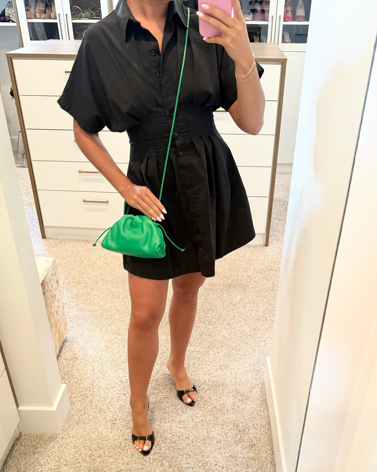 Bottega Veneta Green Leather Mini Pouch