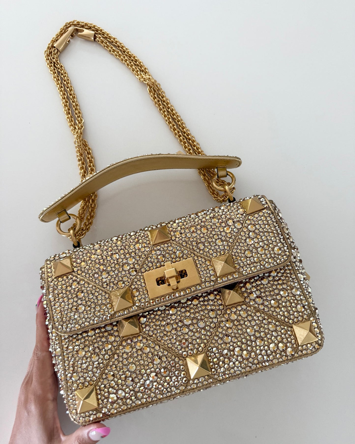 Valentino Gold Crystal Medium Roman Rockstud