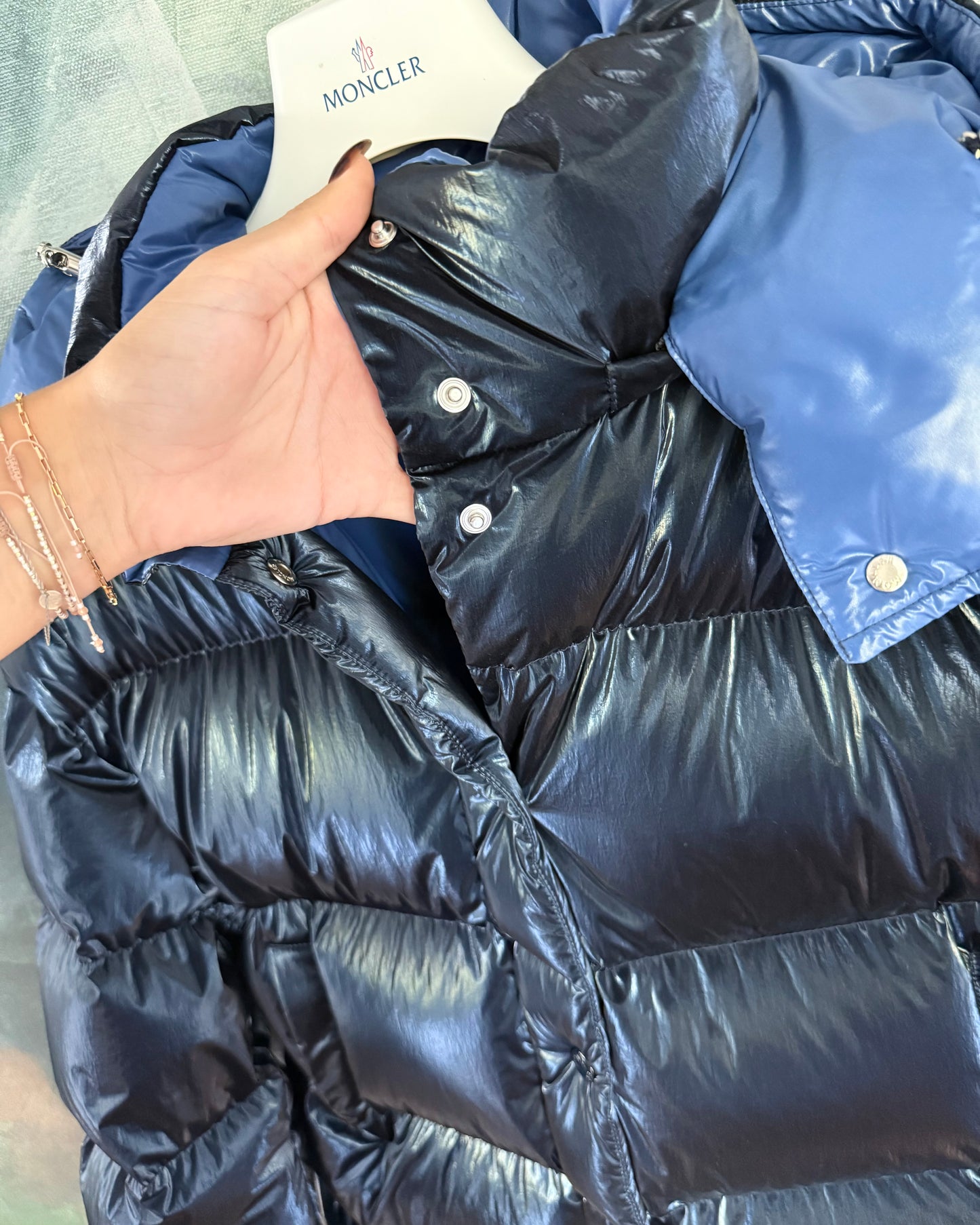 Moncler Metallic Blue Down Gaou Parka Jacket size 2/M