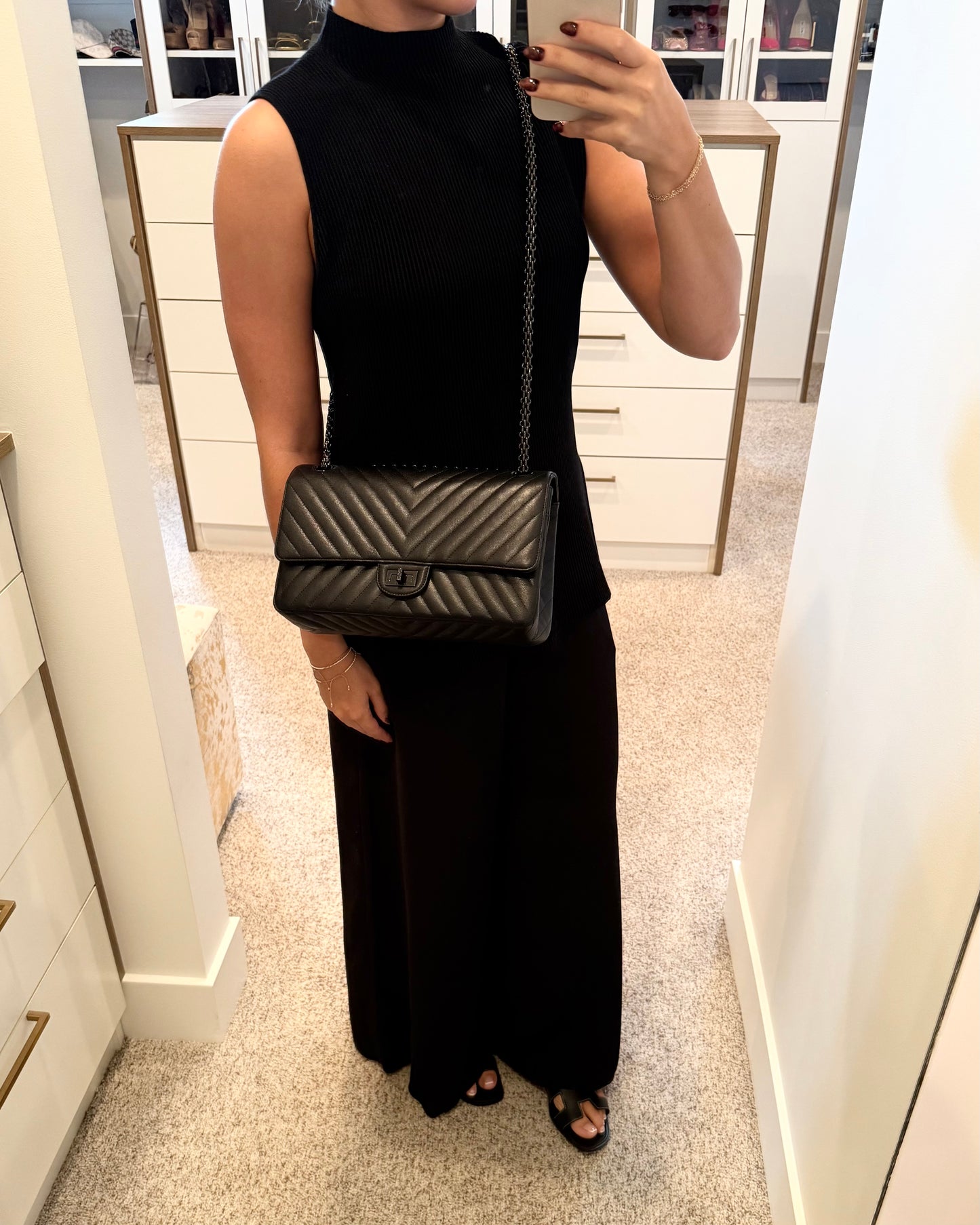 Chanel So Black 2.55 Reissue Chevron Quilted Calfskin Leather 226 Flap Bag