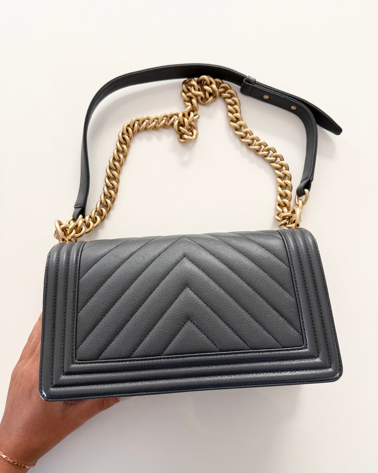 Chanel Dark Grey Caviar Medium Boy Bag