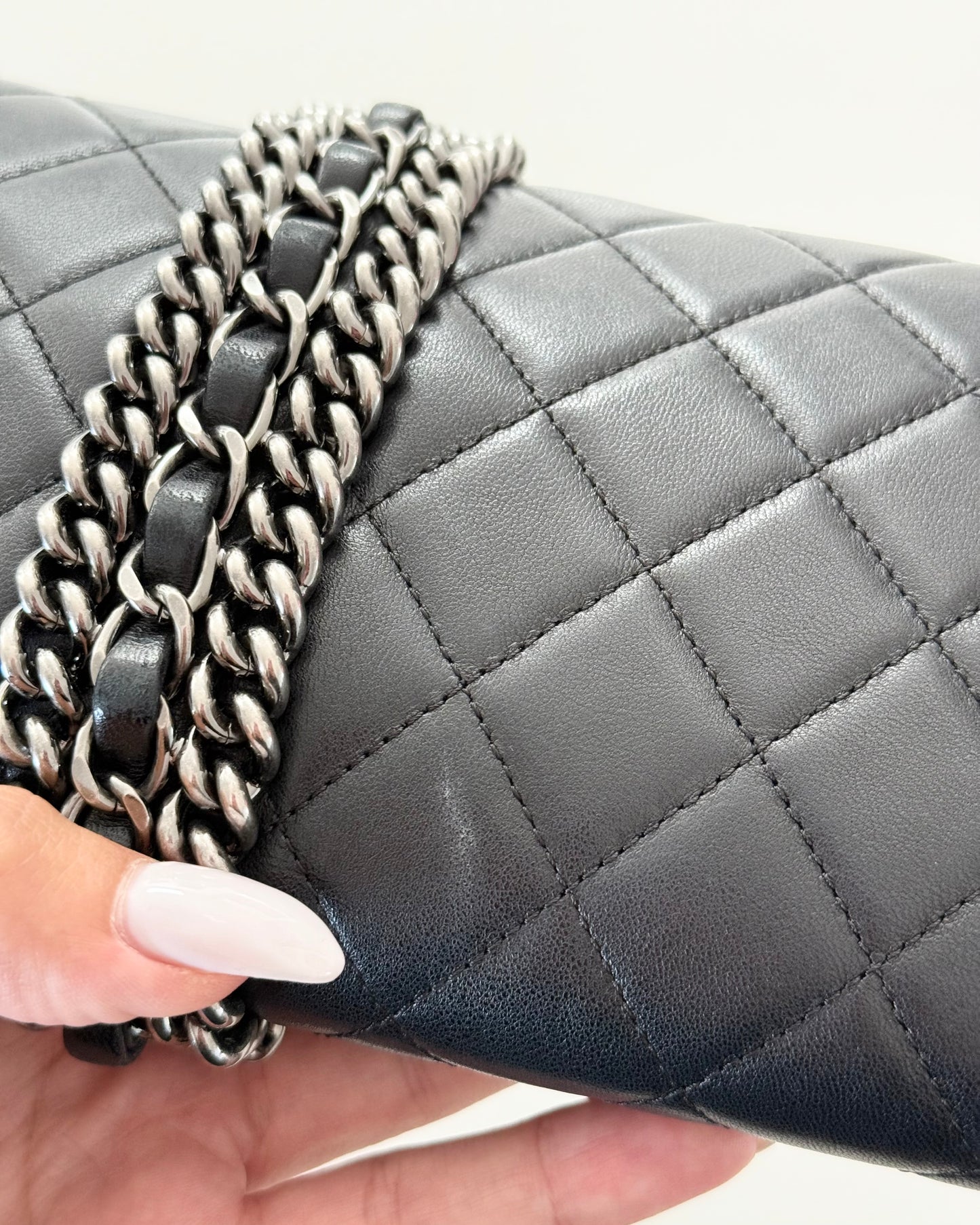 Chanel Black Lambskin Chain Flap Clutch