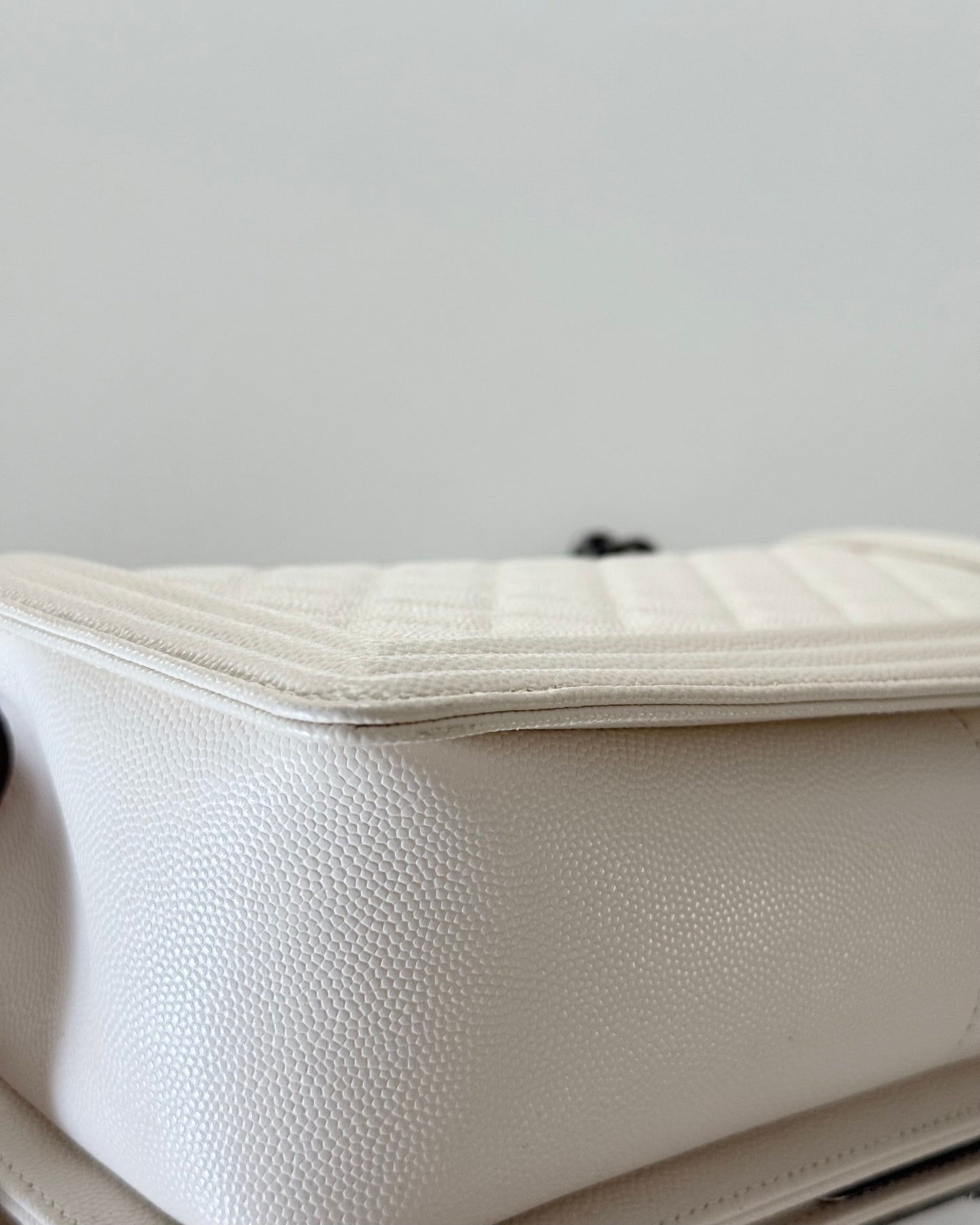 Chanel Ivory Quilted Caviar Leather Medium Boy Bag
