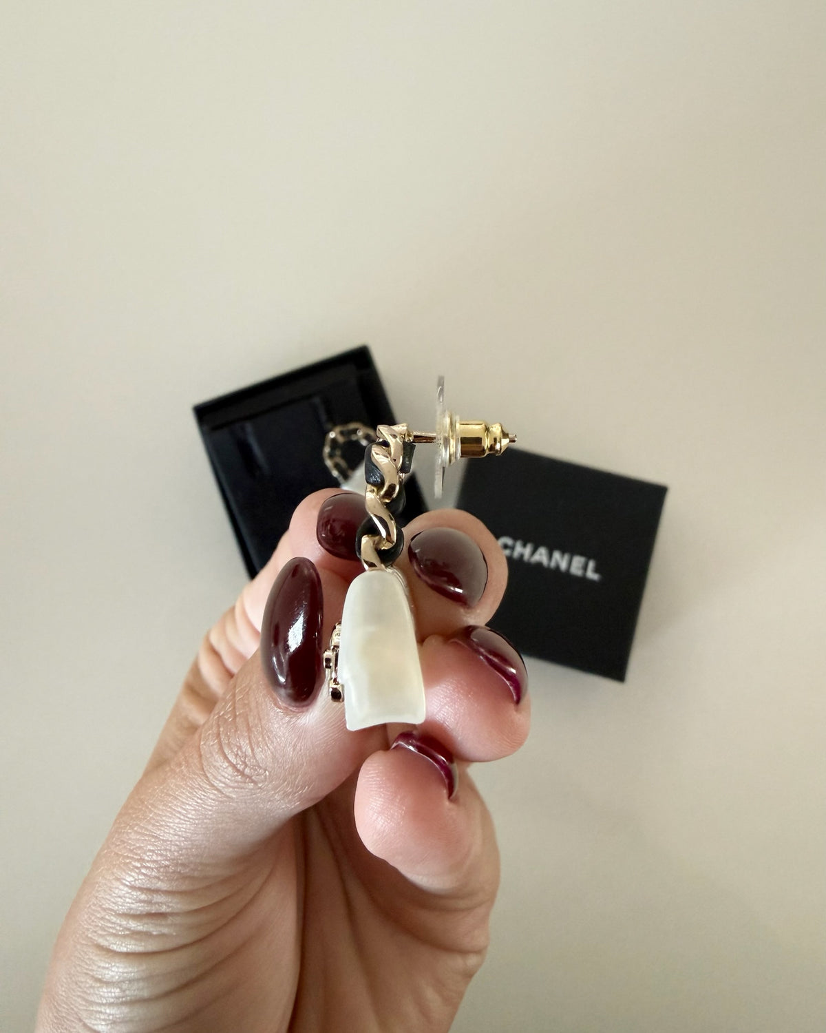 Chanel RARE Goldtone, Black Leather, and Pearl Purse Earrings from B23