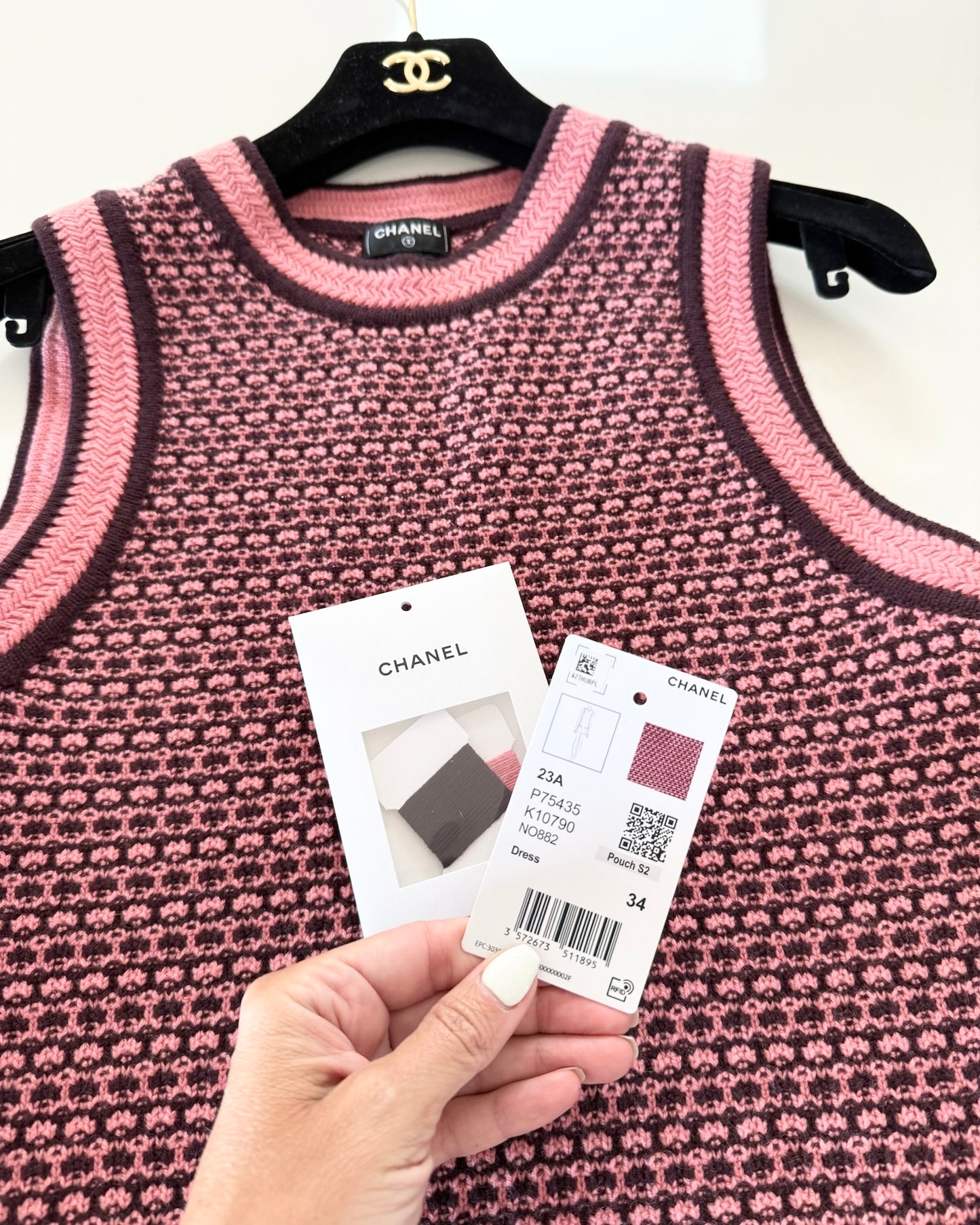 Chanel Pink/Dark Purple 100% Cashmere Sleeveless Mini Dress