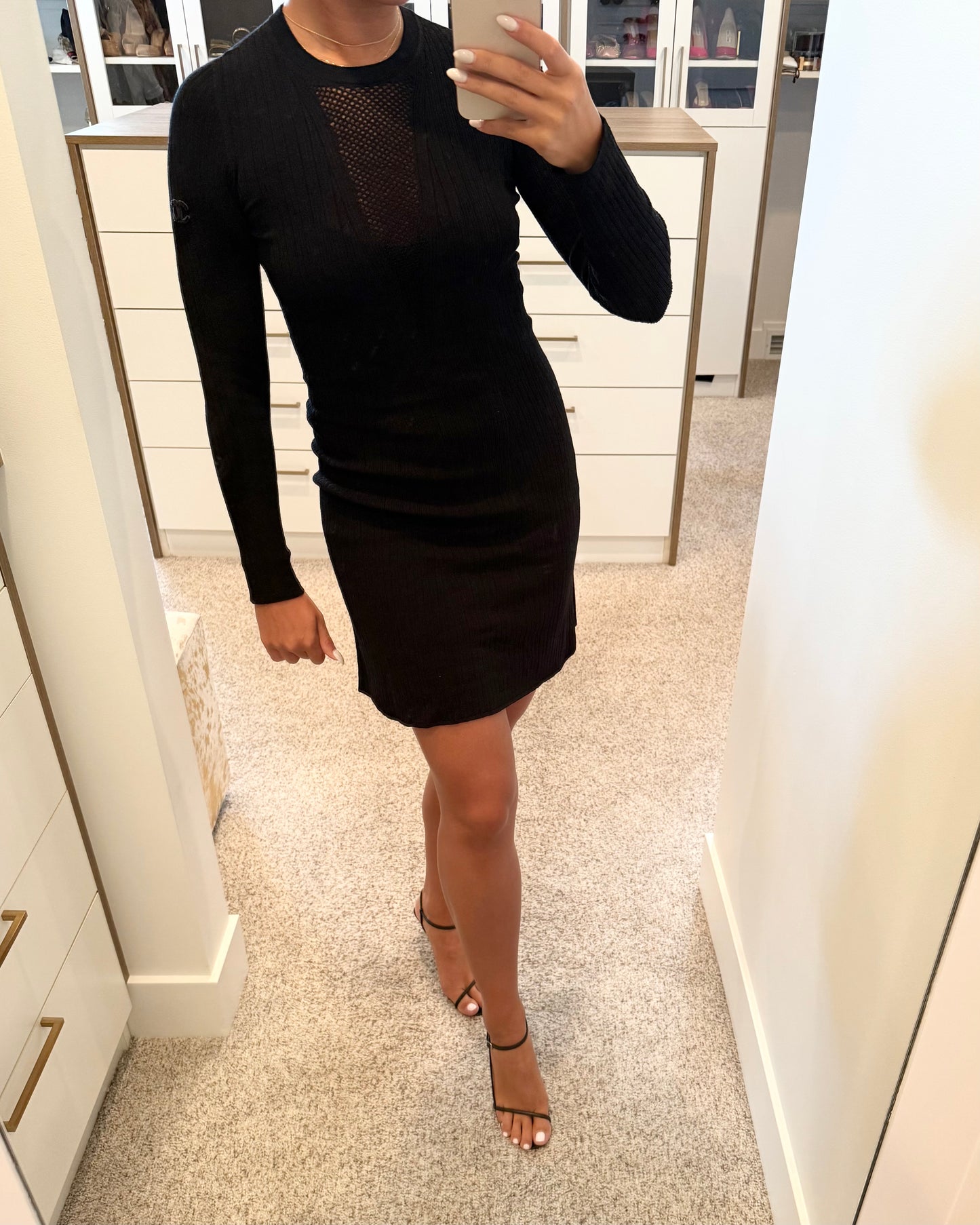 Chanel Black Long Sleeve Stretchy Mini Dress