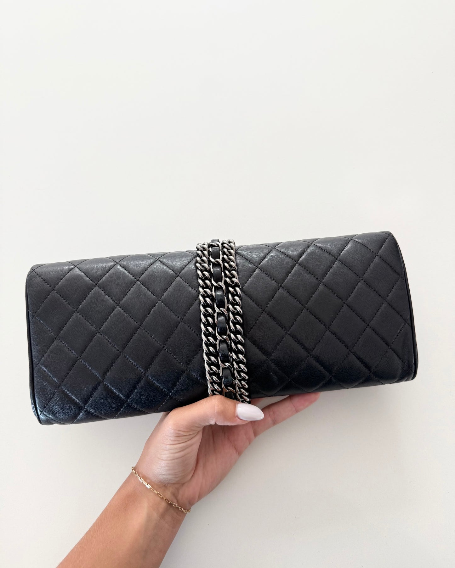 Chanel Black Lambskin Chain Flap Clutch