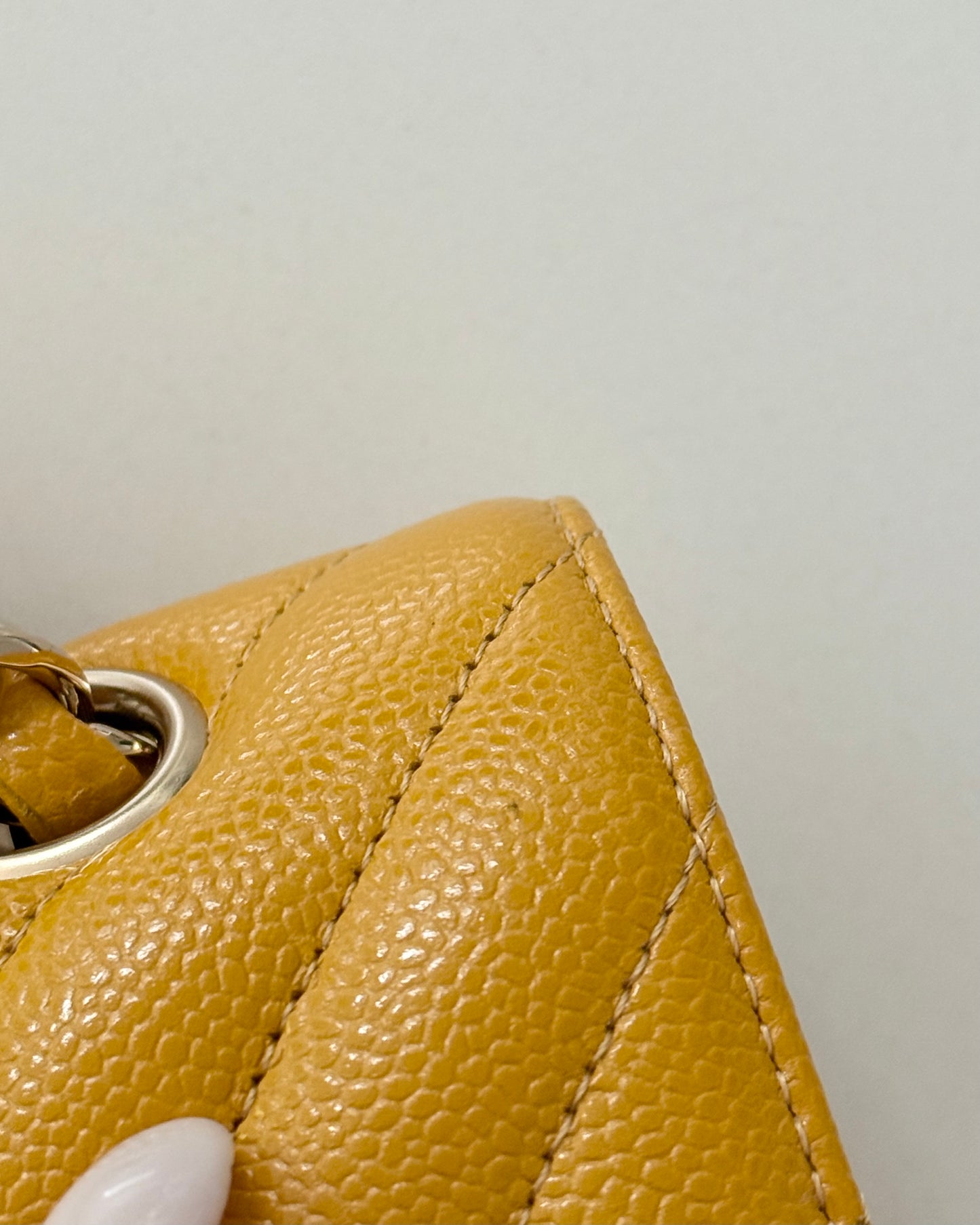 Chanel Dark Yellow Chevron Caviar Small Double Flap 30 series from 2020-21