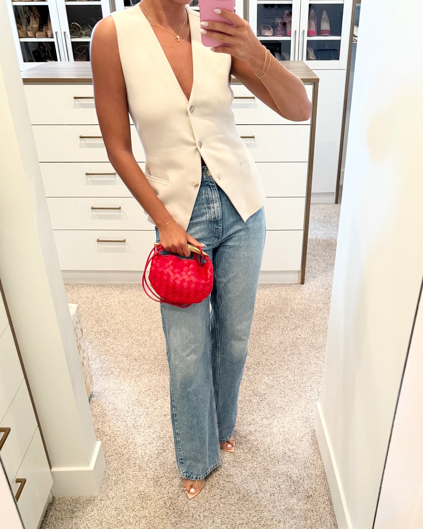 Bottega Veneta Red Woven Intrecciato Nappa Leather Baby Sardine Crossbody Bag