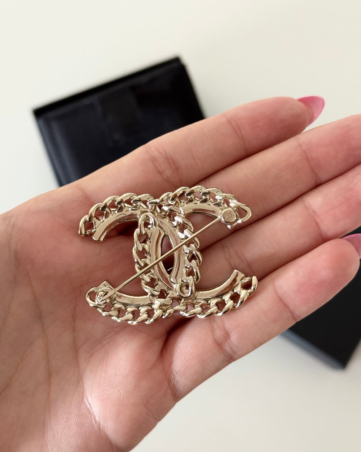 Chanel Goldtone Chain and Crystal Brooch