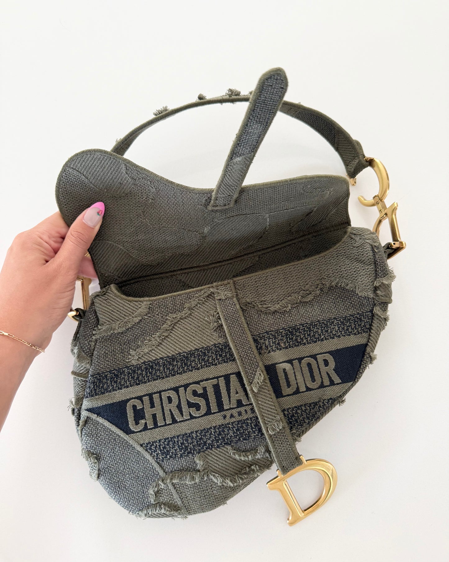 Christian Dior Green Camouflage Embroidered Saddle Bag