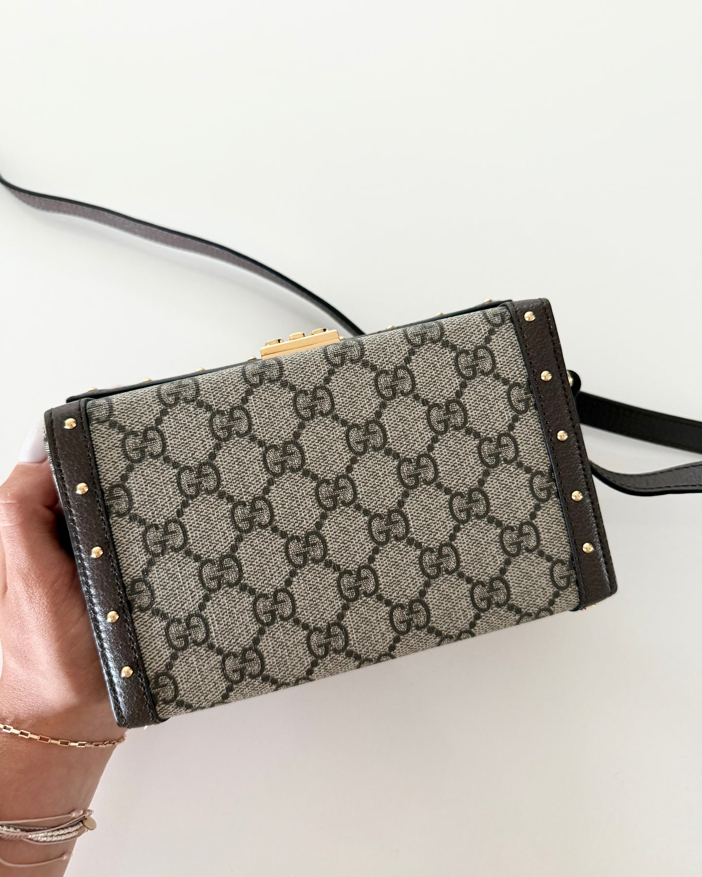 Gucci Beige/Ebony GG Coated Canvas Leather Mini Trunk/Crossbody Bag